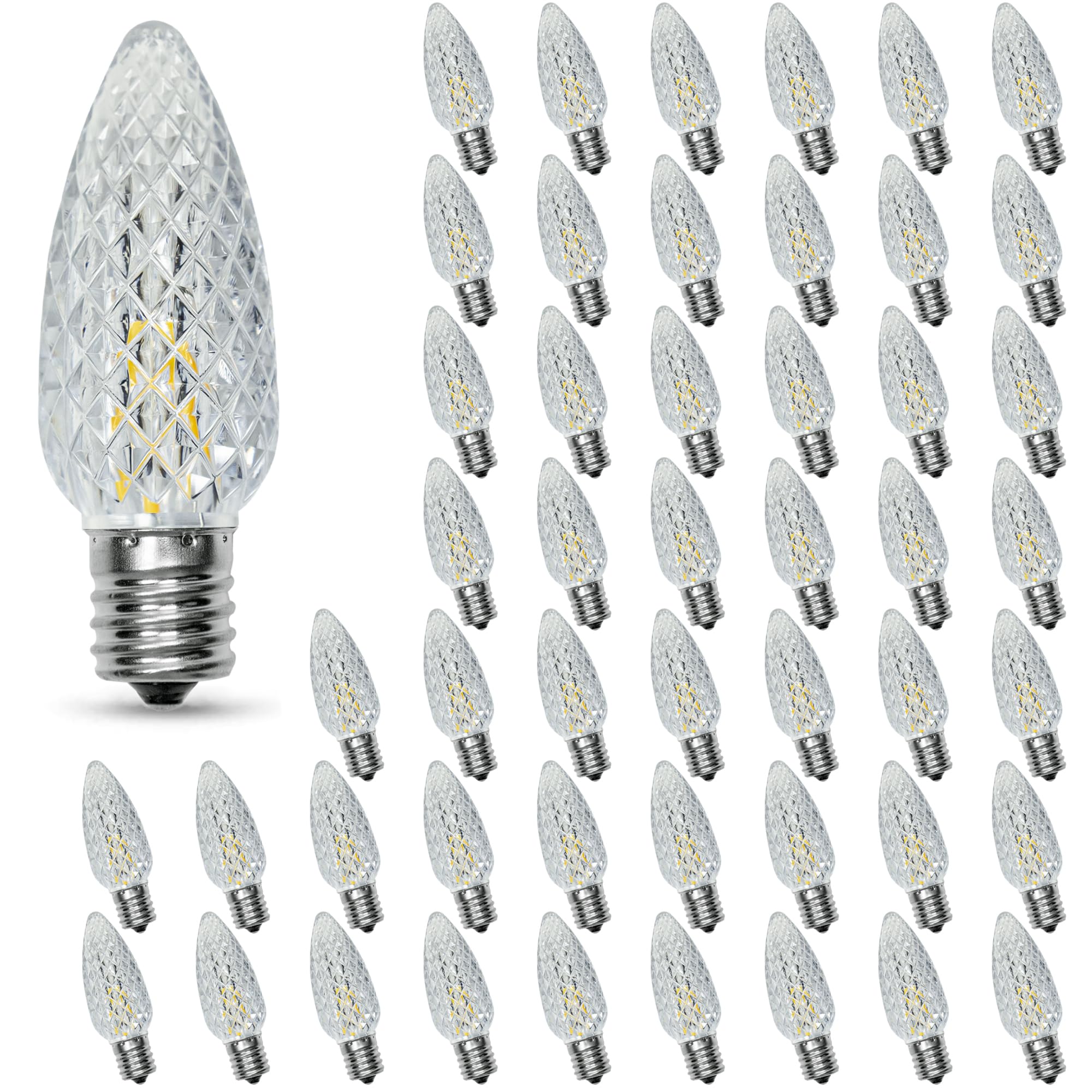 Austin Coast C9 Led Christmas Replacement Bulbs, Shatterproof, Waterproof, Warm White 2700K, 50 Pack, E17 Base, 0.6W