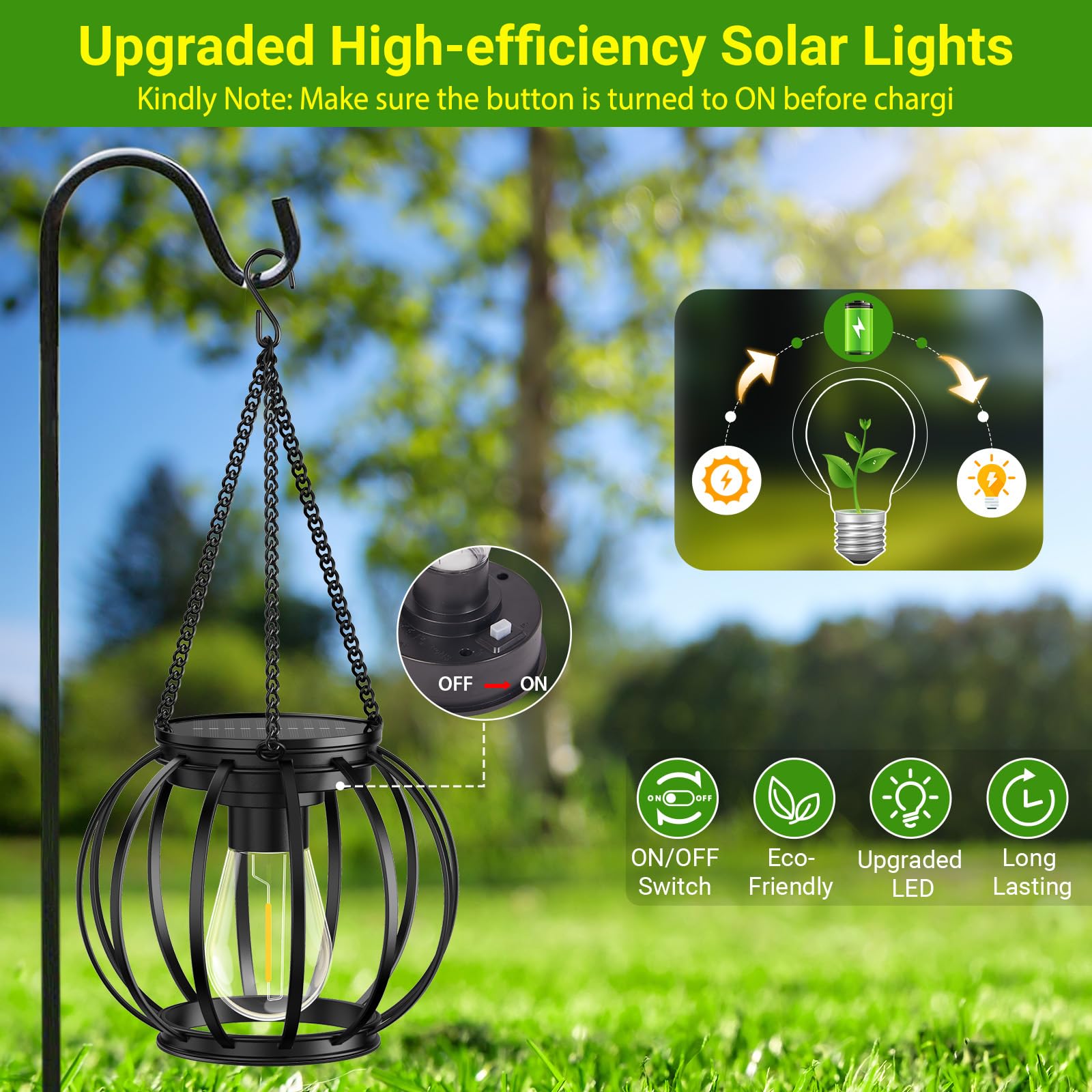 Kooper Solar Lanterns - Upgraded Metal Outdoor Lights, Waterproof, Auto On/Off, 2 Pack