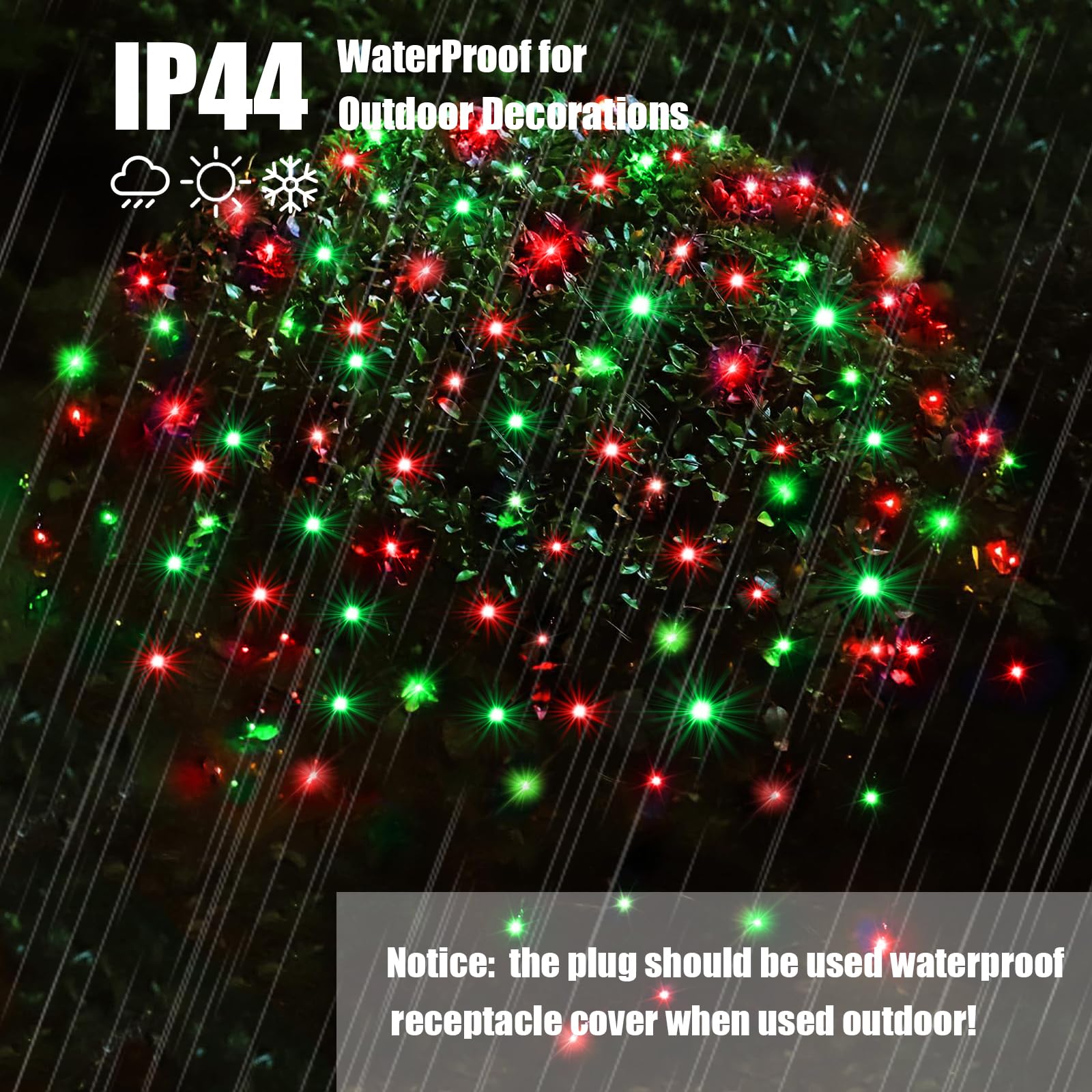 Neoclassy 120LED Christmas Net Lights, 5ft x 6ft, Waterproof, 8 Modes, Black Wire, Red and Green