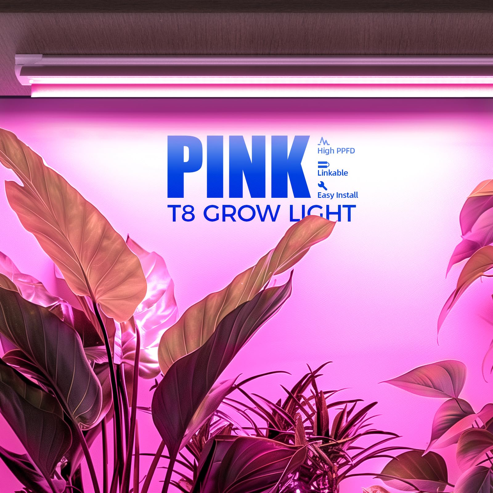 Barrina LED Grow Light Strip, Full Spectrum V-Shape, 4FT, 4-Pack, Aluminum, Pink, Model INWT80421265Ec