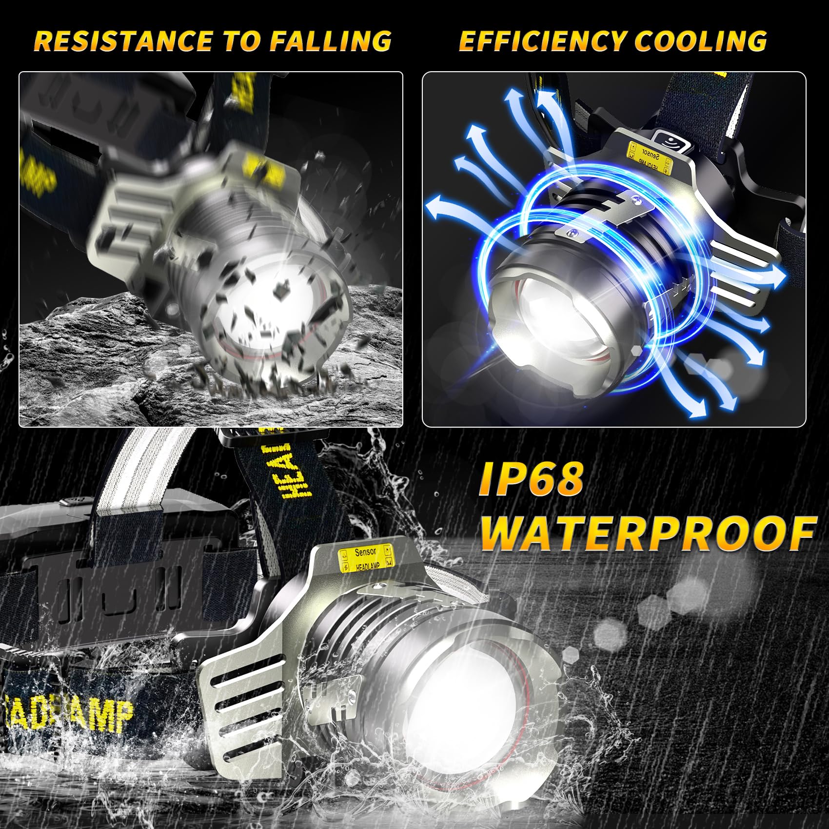 ZOYYE Rechargeable Headlamp 3500 LM - Super Bright, 9 Lighting Modes, Red Light, Aluminum, Black, Model a01 for Camping & Outdoor Activities