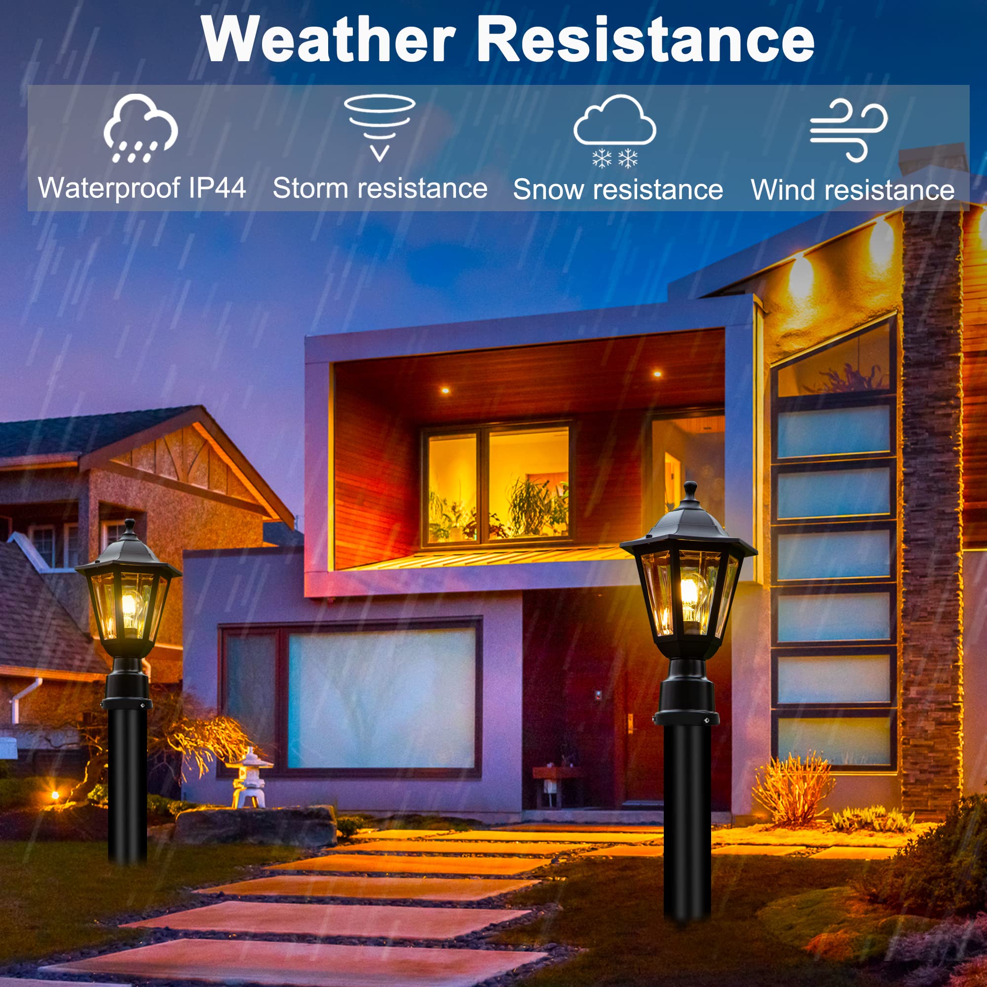 FUDESY Outdoor Post Light Fixture - Waterproof Black Plastic Lantern, E26 Socket, Model FDS6163B1, LED Bulb Included