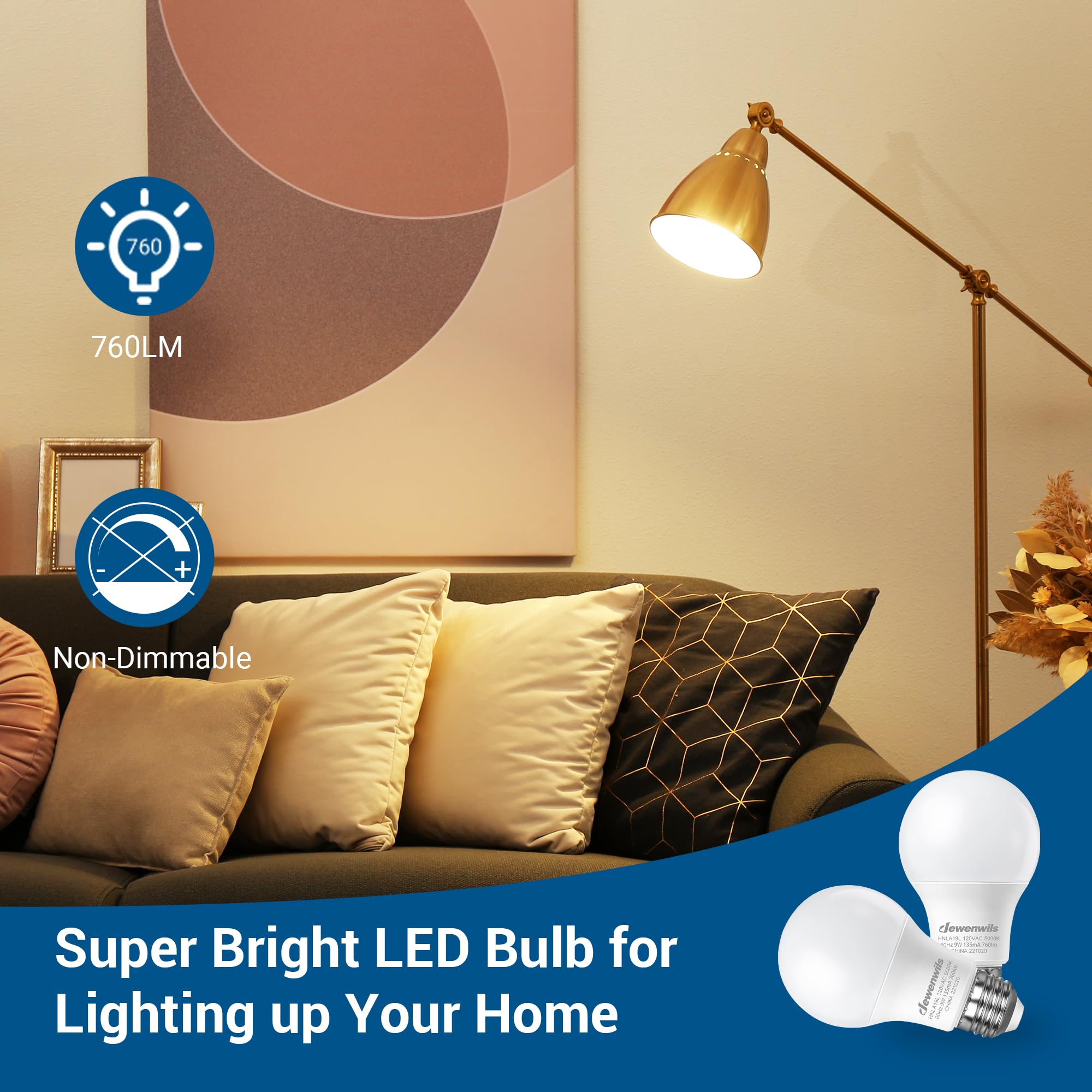 DEWENWILS A19 LED Light Bulb 8-Pack, 9W (60W Equivalent), 760LM, 3000K Soft White, E26 Base, Non-Dimm