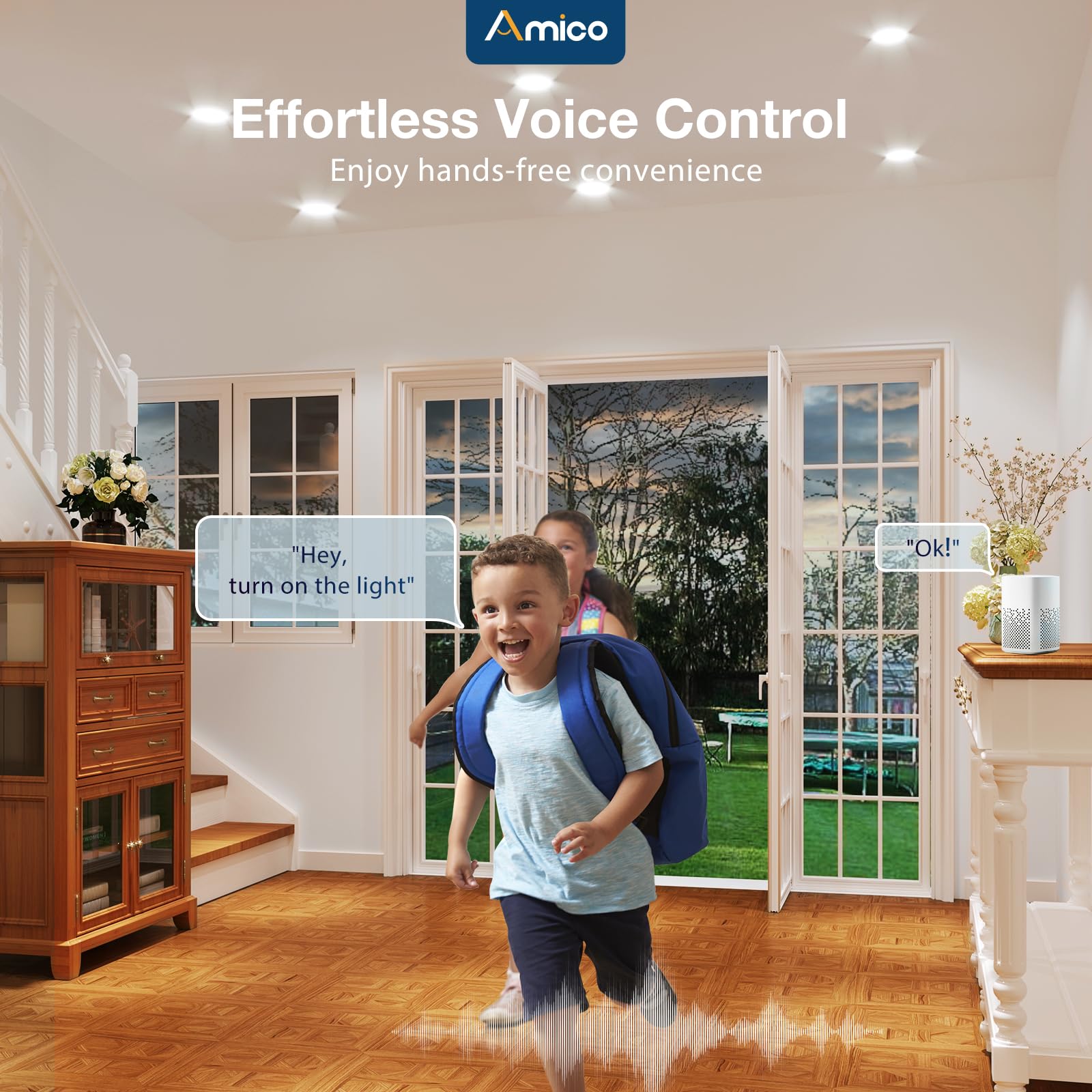 Amico Smart LED Recessed Lighting, 6 Inch Canless Downlight, RGB Color Changing, 12W, Voice & Remote Control, Model DC08-DR6-12W120-C