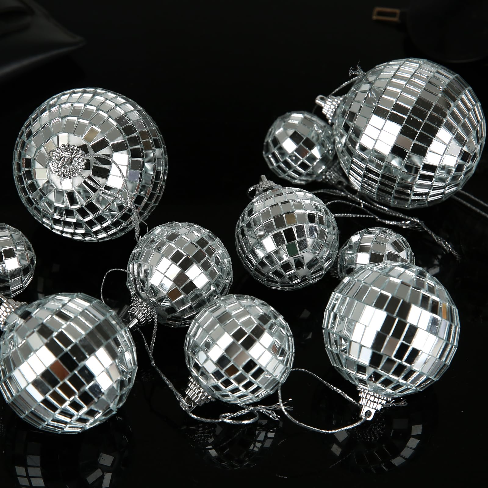 28 Pack Disco Ball, Disco Ball Party Decorations Silver Hanging Reflective Mirror Balls Ornaments 70s Disco Party Supplies Birth