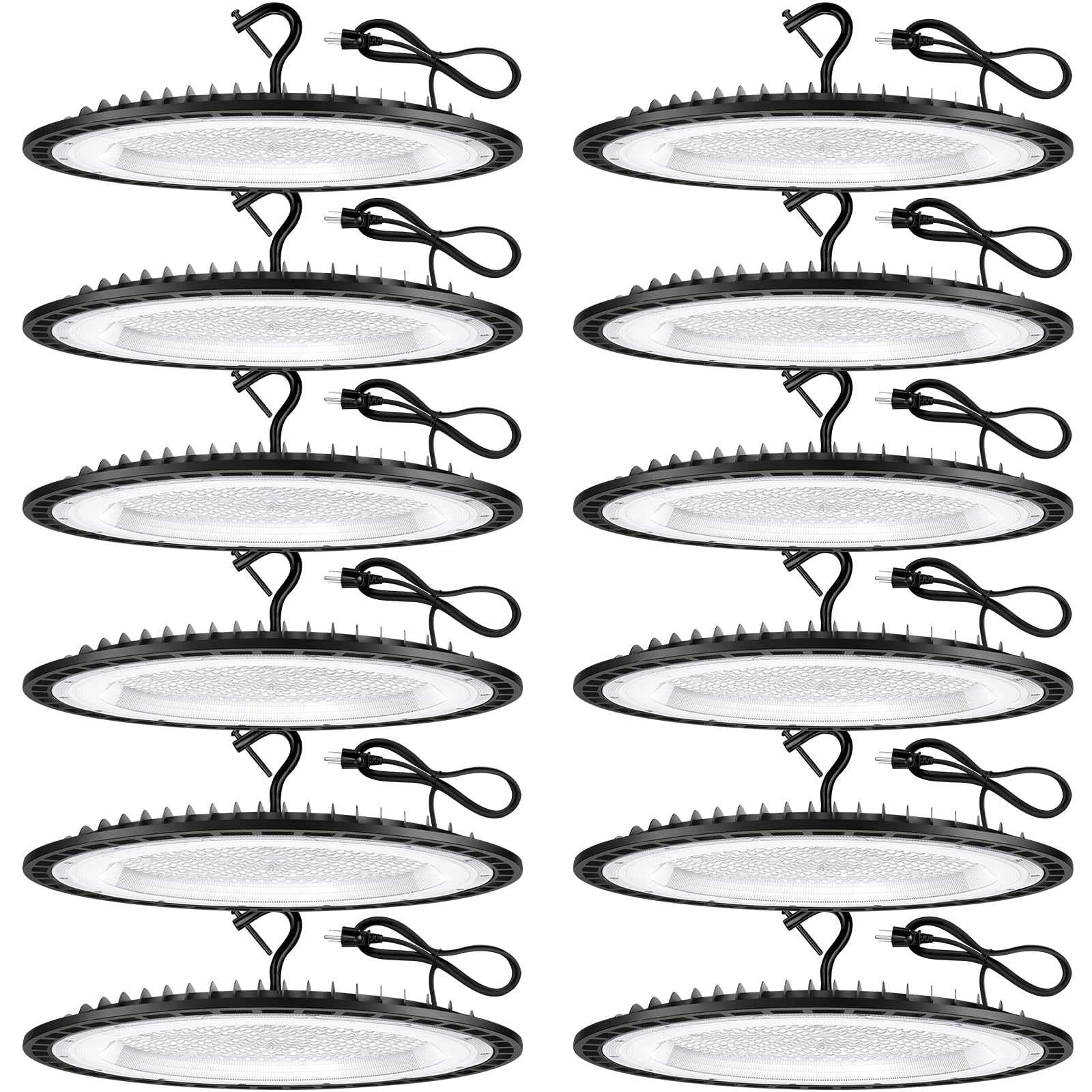 YANYCN 12 Pack 300W UFO Led High Bay Light Fixture,120V,5000K Daylight Commercial Shop Bay Lighting,45000LM,[1300W MH/HPS Equiv.