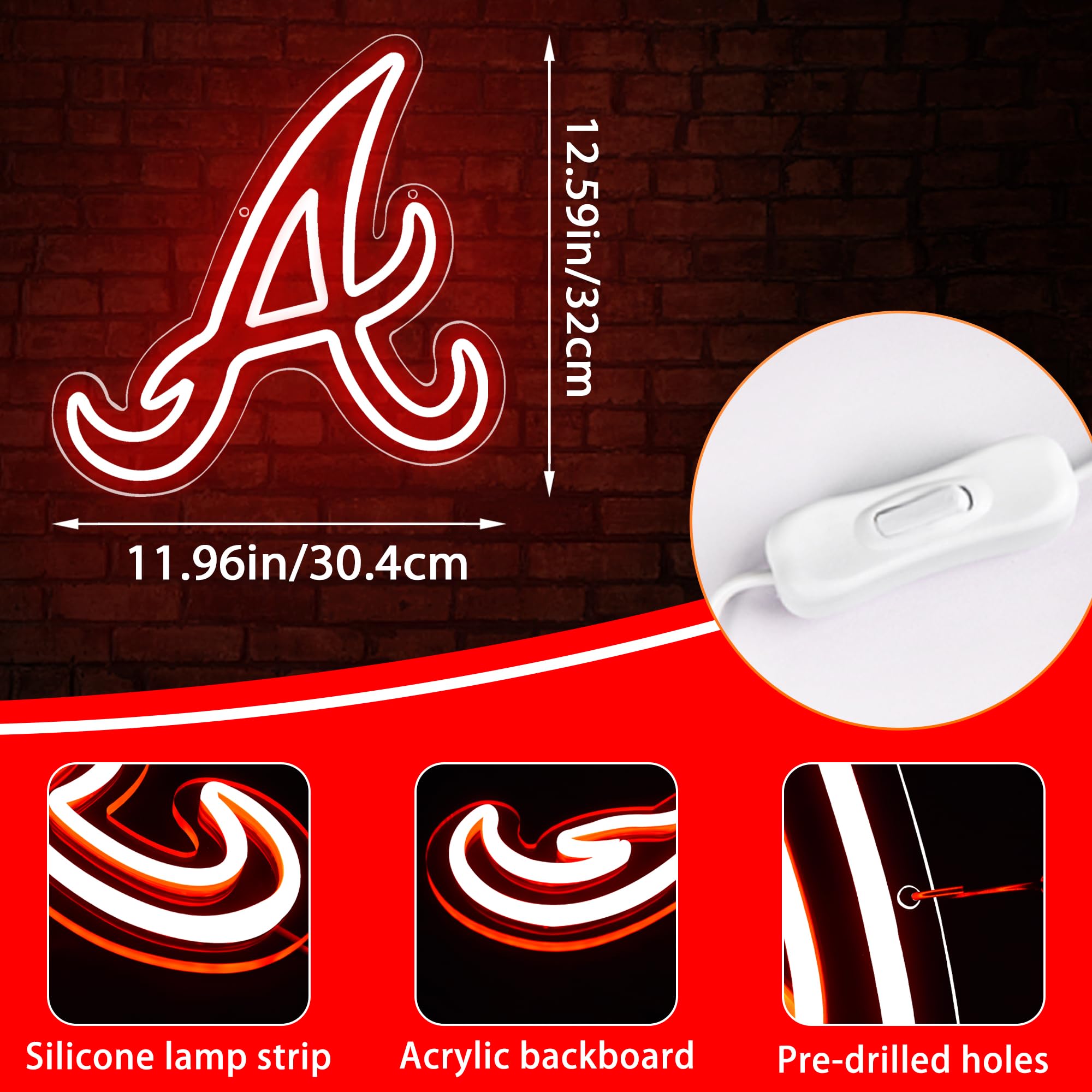 Brineon Baseball Neon Sign - 12.6"x12" Red Acrylic Light for Man Cave, Bar, Garage, Bedroom, Sports Fans Gifts