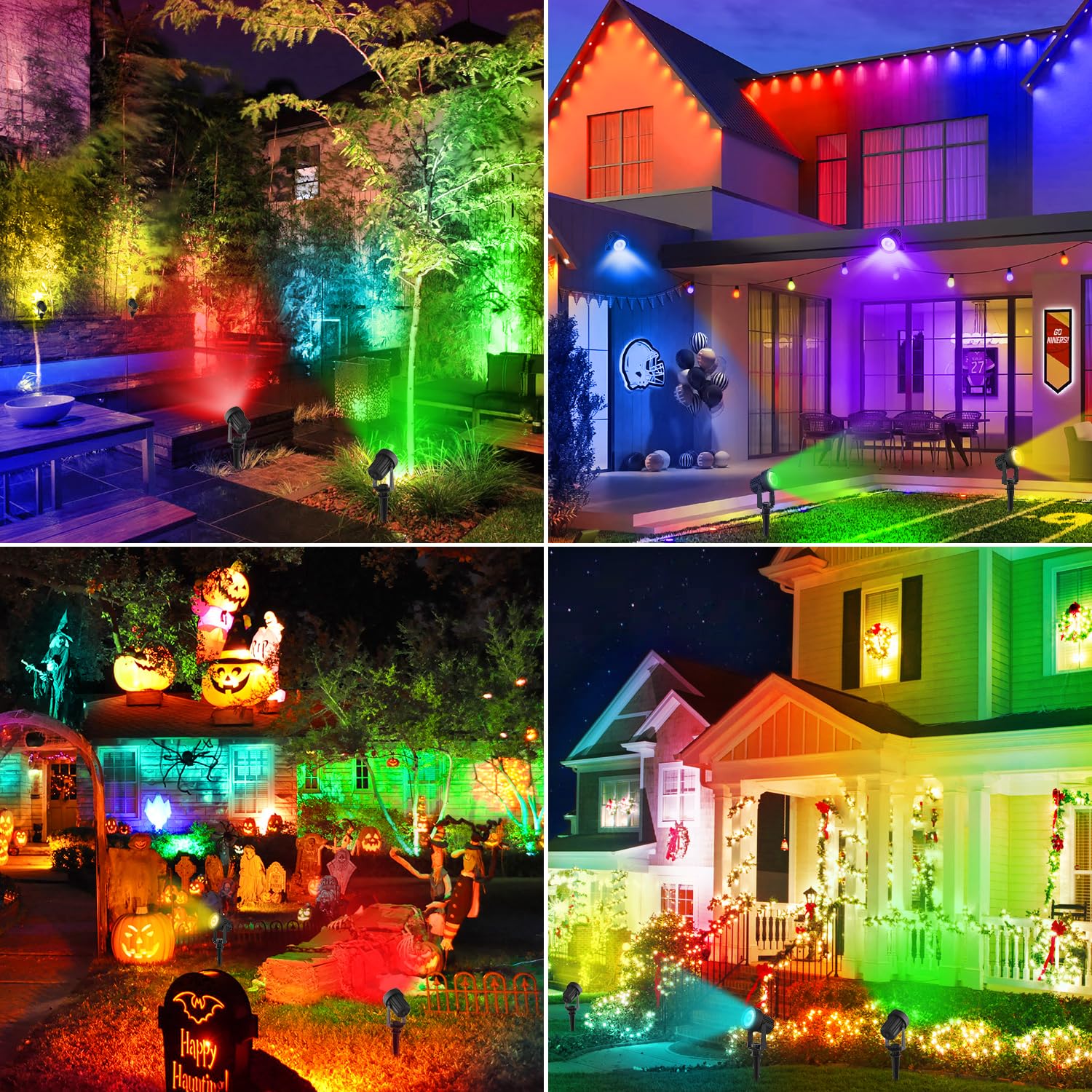Linqelly Rgb Solar Spotlights Outdoor 4 Pack Color Changing Landscape Spotlights Ip65 Waterproof Spot Lights Christmas Decorative Lighting For Garden Yard Lawn Path