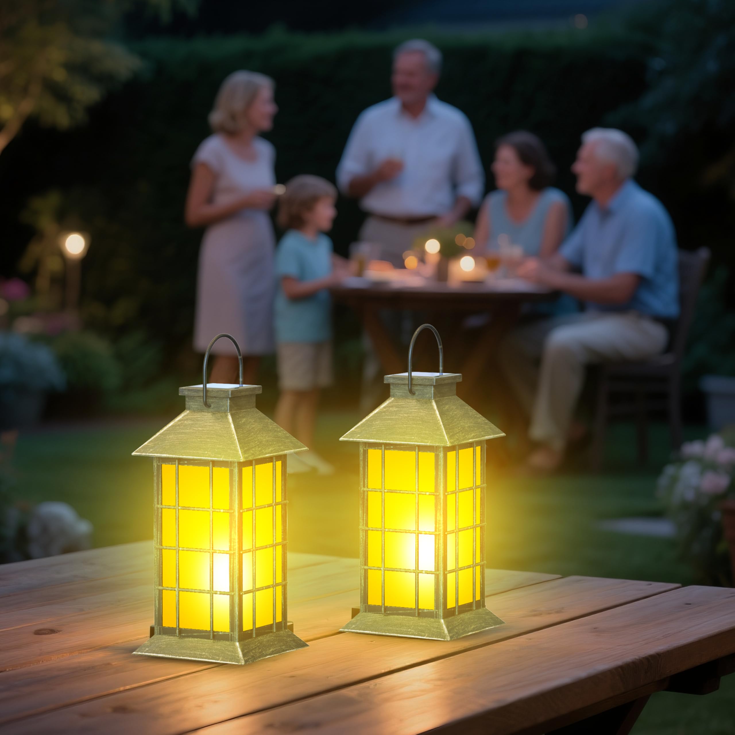 Anyperfect 2 Pack 13 Bronze Solar Lantern With Flickering Flame Candle | Outdoor Waterproof Hanging Lanterns  Metal & Glass Solar Lights For Garden Decoration  Rustic Gifts For Mom