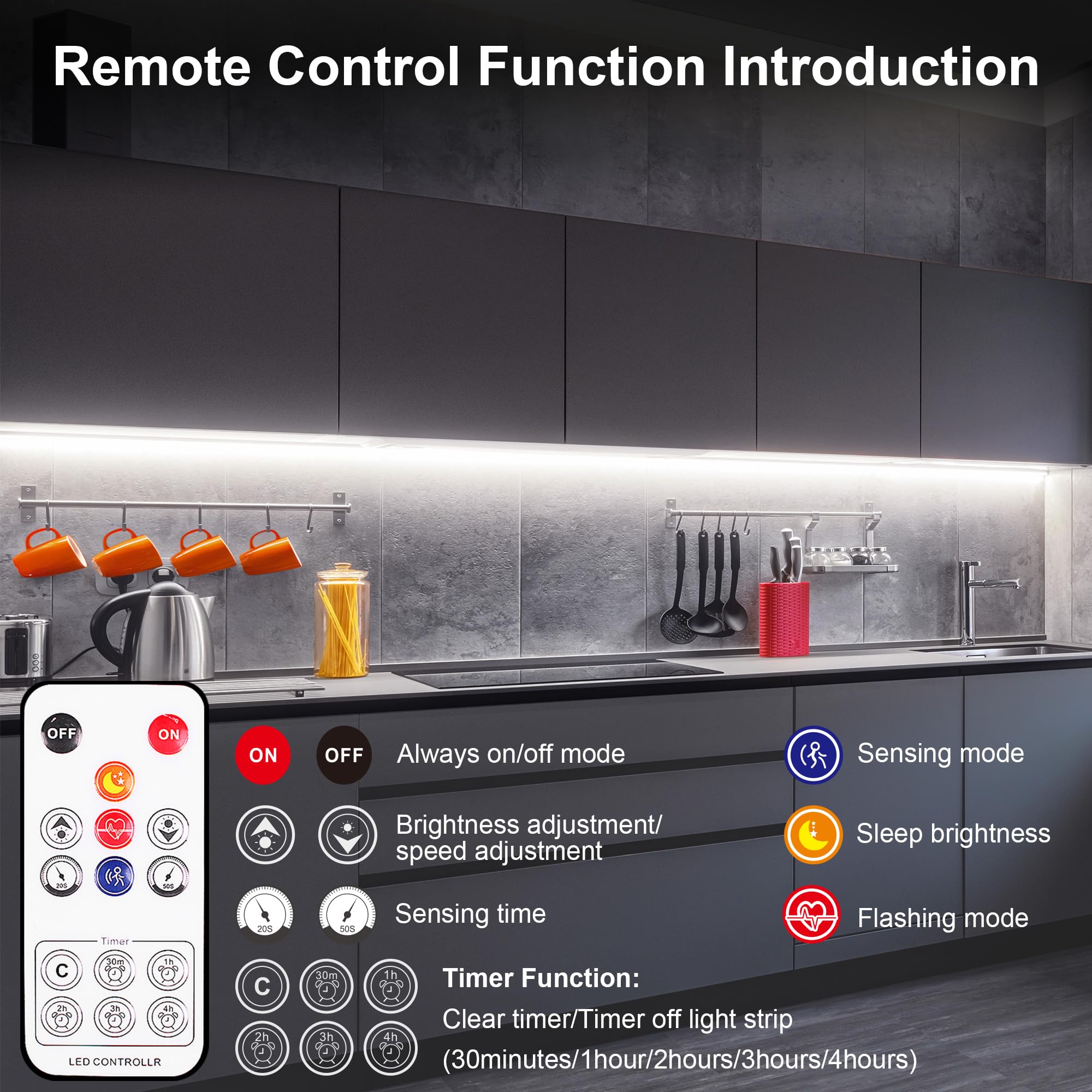 LAFULIT 10 PCS Motion Sensor LED Strip Lights Kit, Dimmable, Timer, 16.4FT, White, Ideal for Cabinets, Closets, and Stairs