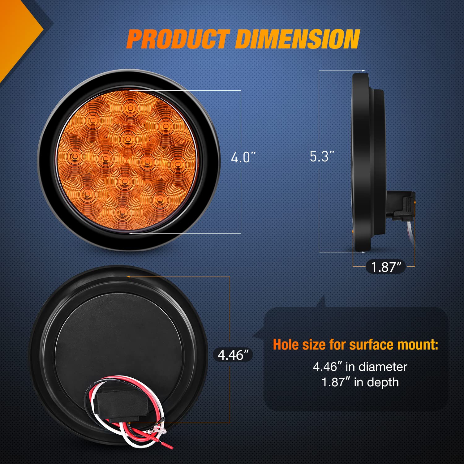 Nilight 2Pcs Led Trailer Tail Lights 4Inch 12Led Round Amber Turn Signal W/Surface Mount Grommet Plugs Ip67 Park Stop Brake Marker Light For Rv Truck Trailer Jeep Ute Utv 12V, 2 Years Warranty