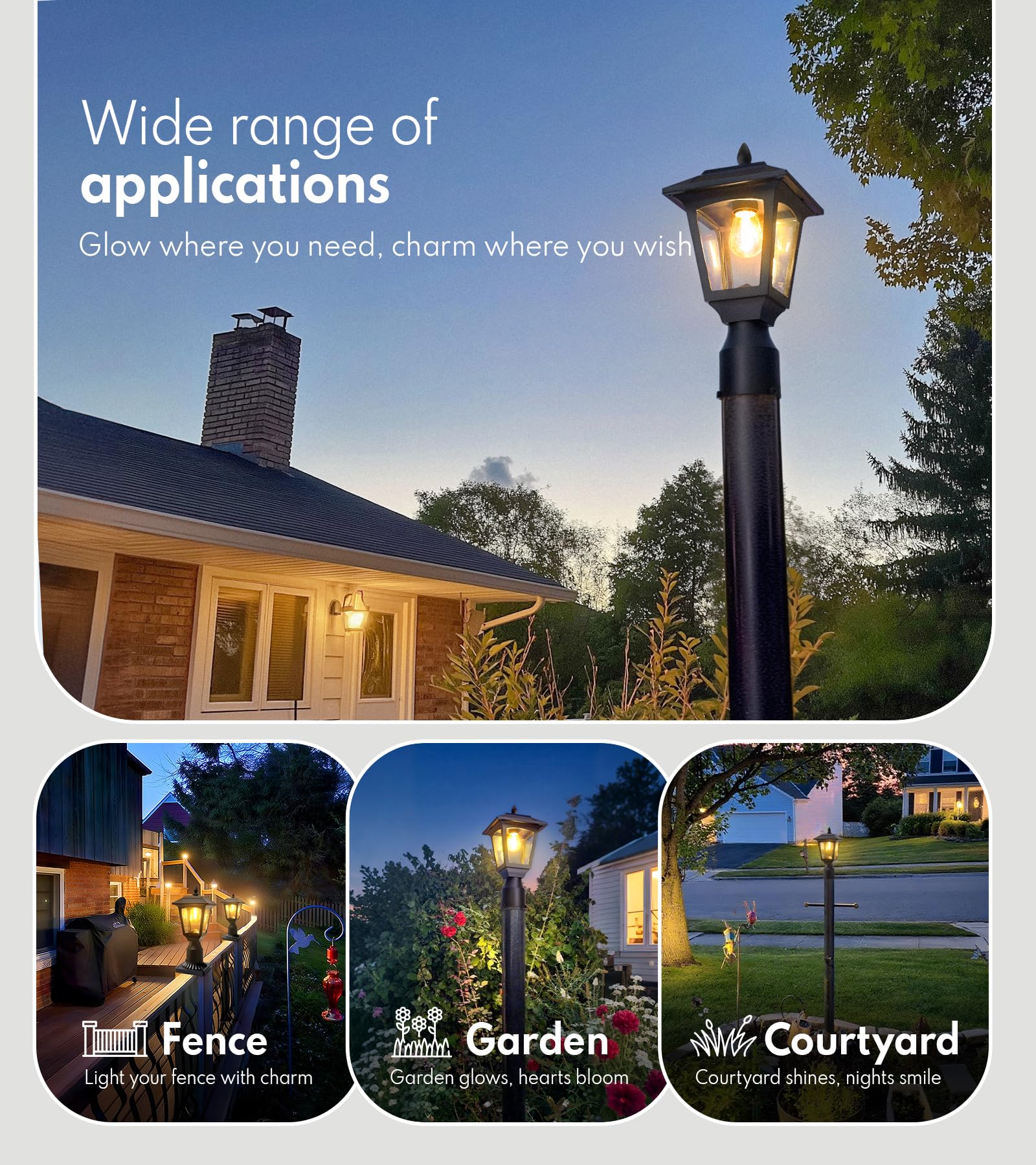 PASAMIC Solar Post Light - 3000K Warm White, Aluminum Base, Waterproof - Outdoor Pillar Lamp for Garden, Yard, Patio - Model OPL-ZTD01-001-1PCS