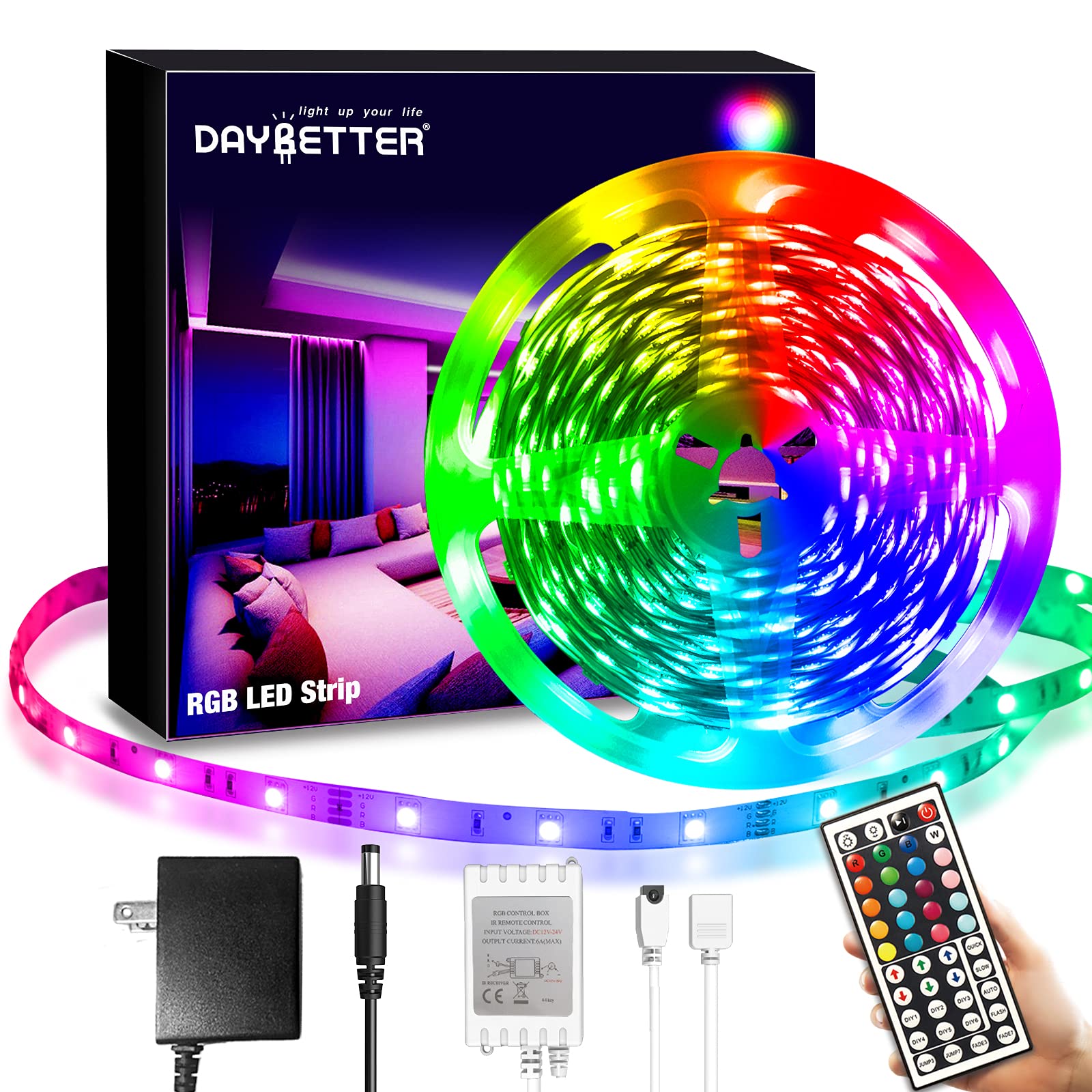 DAYBETTER Smart RGB LED Rope Light 300 LEDs, 65.6 ft, App Control, Music Sync, Multi-Color, Model FLSL-DR5036-RGB-US
