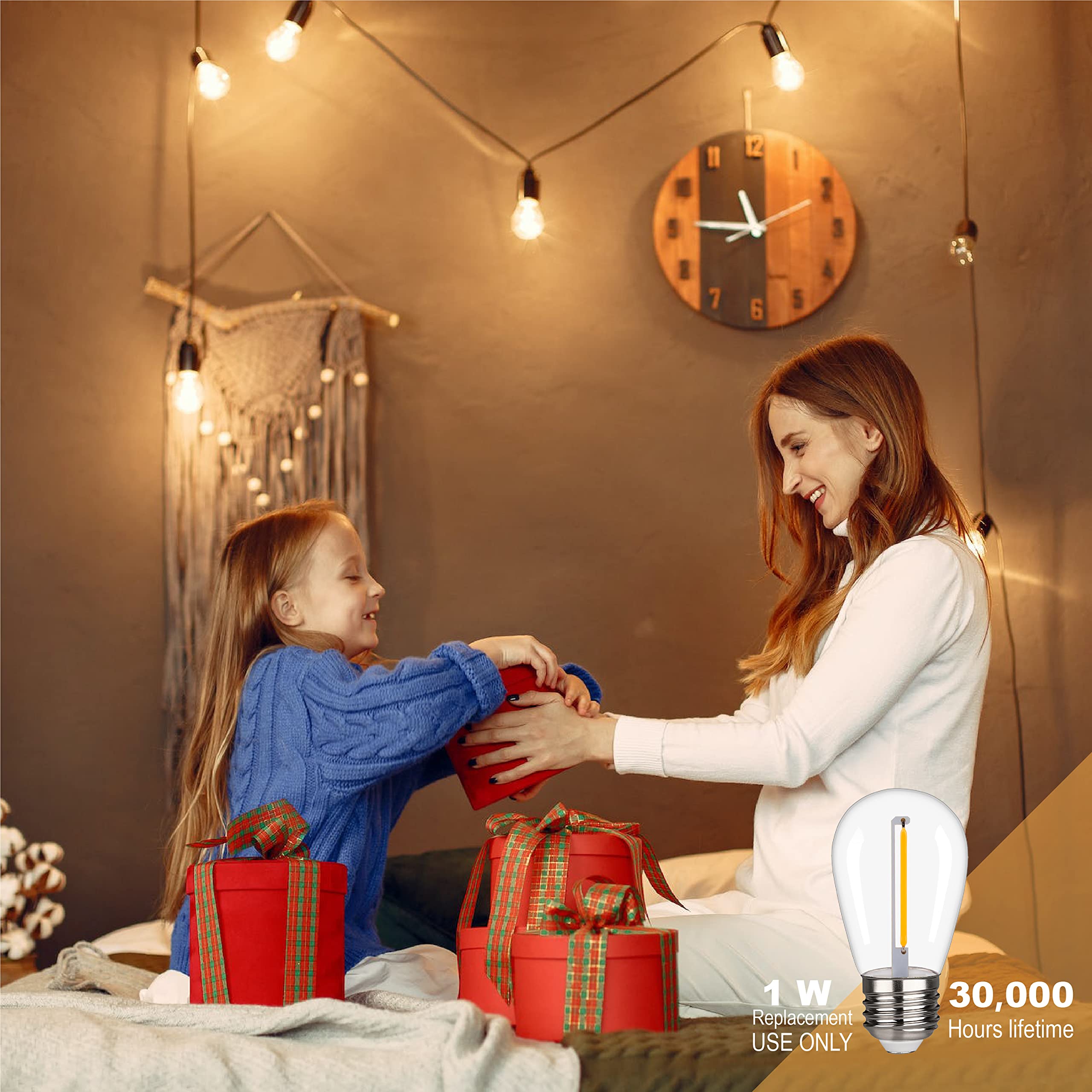 YIMILITE S14 Outdoor String Light Bulbs, 15 Pack Shatterproof Waterproof 2200K Warm White E26 Base, 1W Equivalent to 10W