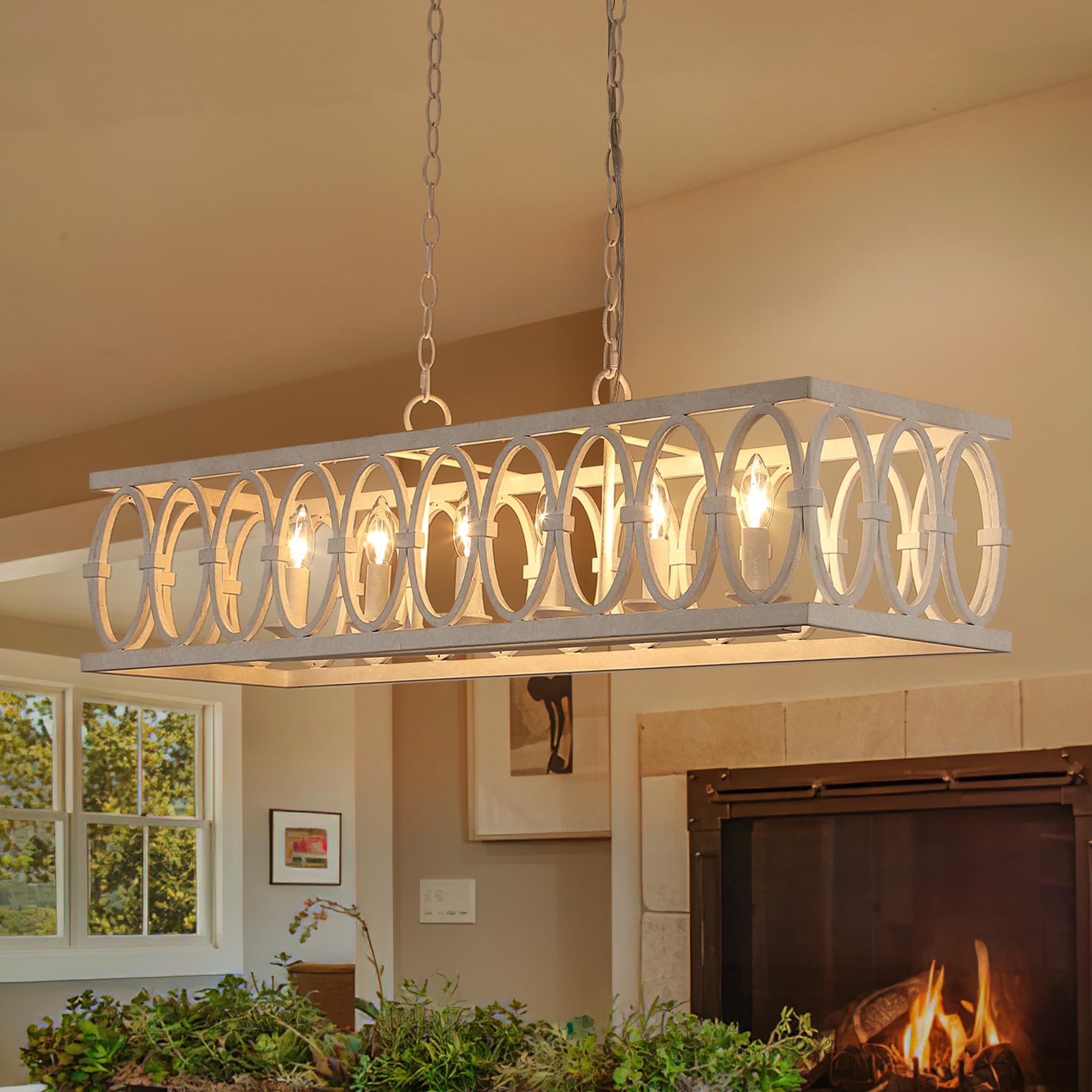 OSAIRUOS L39.4 Rustic Farmhouse Rectangle Chandelier for Dining Room Kitchen Island Lights Cage Pendant Ceiling Light Fixture Di