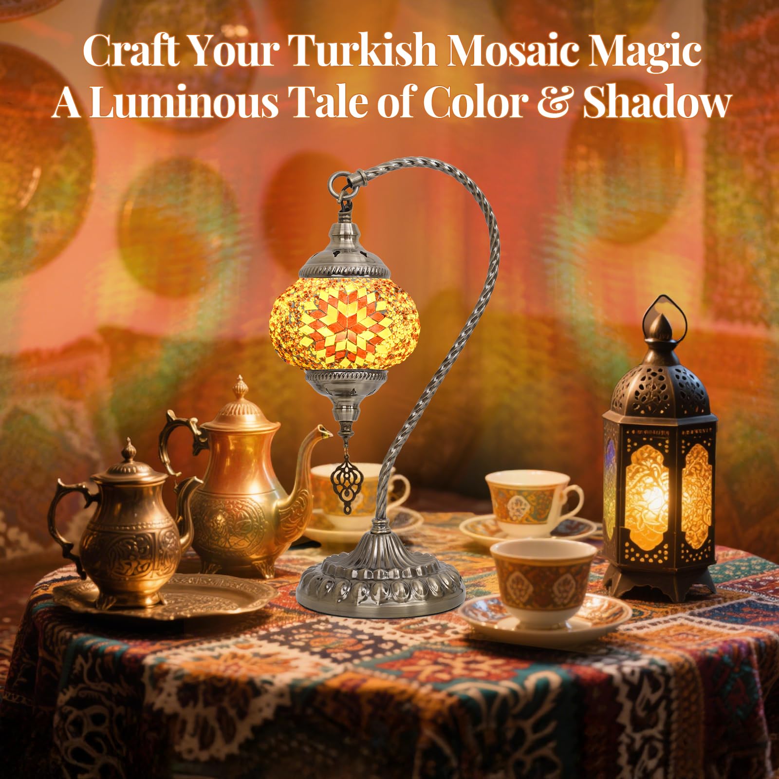Bohmr Diy Turkish Mosaic Lamp Kit For mature-themeds Swan-Neck Stained Glass Lamp Making Kit- Easy Fun No Experience Needed  Mosaic Art & Craft Project Kits For mature-themeds & Teens Make Your Own Table Lamp Amber