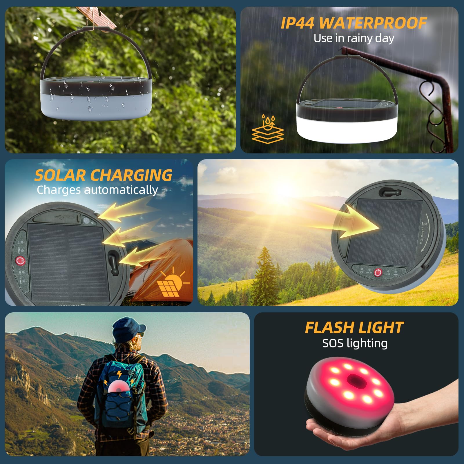 GHORA Solar Camping String Lights, 2 in 1 Solar Rechargeable Portable Outdoor LED String Lights with Remote Control, 39.4 Feet E
