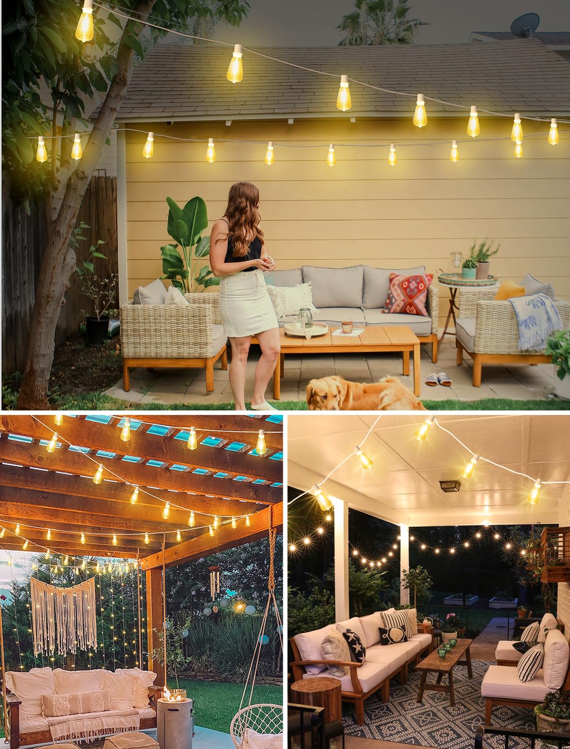 Larkvue Outdoor String Lights, 75FT, 30+3 Dimmable LED ST38 Bulbs, Waterproof, White, Model GLS-20J2P-E17-ST38-15