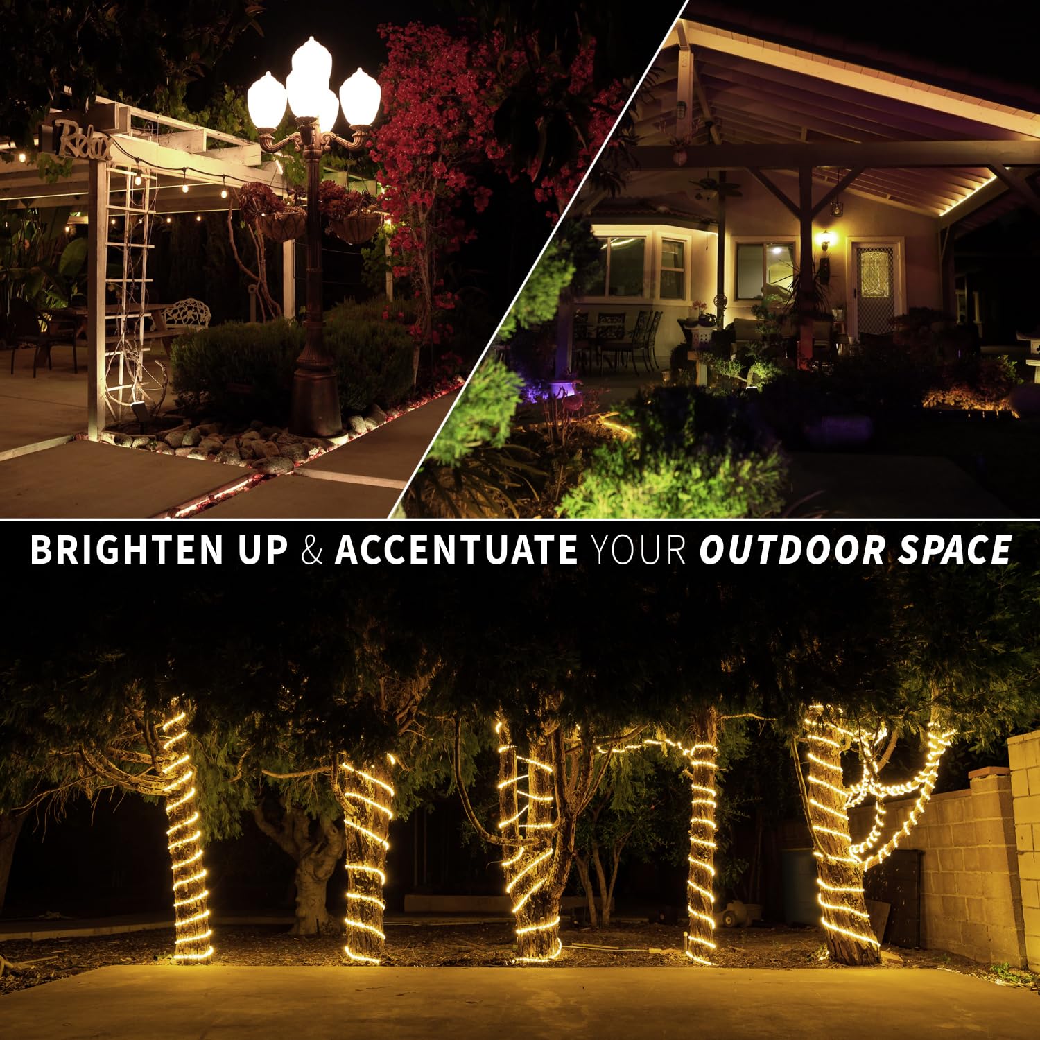 Wyzworks 3312Leds, 300Ft Led Warm White Rope Light, Connectable Outdoor Permanent Waterproof Accent Exterior Lighting, Flexible Clear Pvc, Etl Certified, Holiday, Backyard Patio, Home, Décor