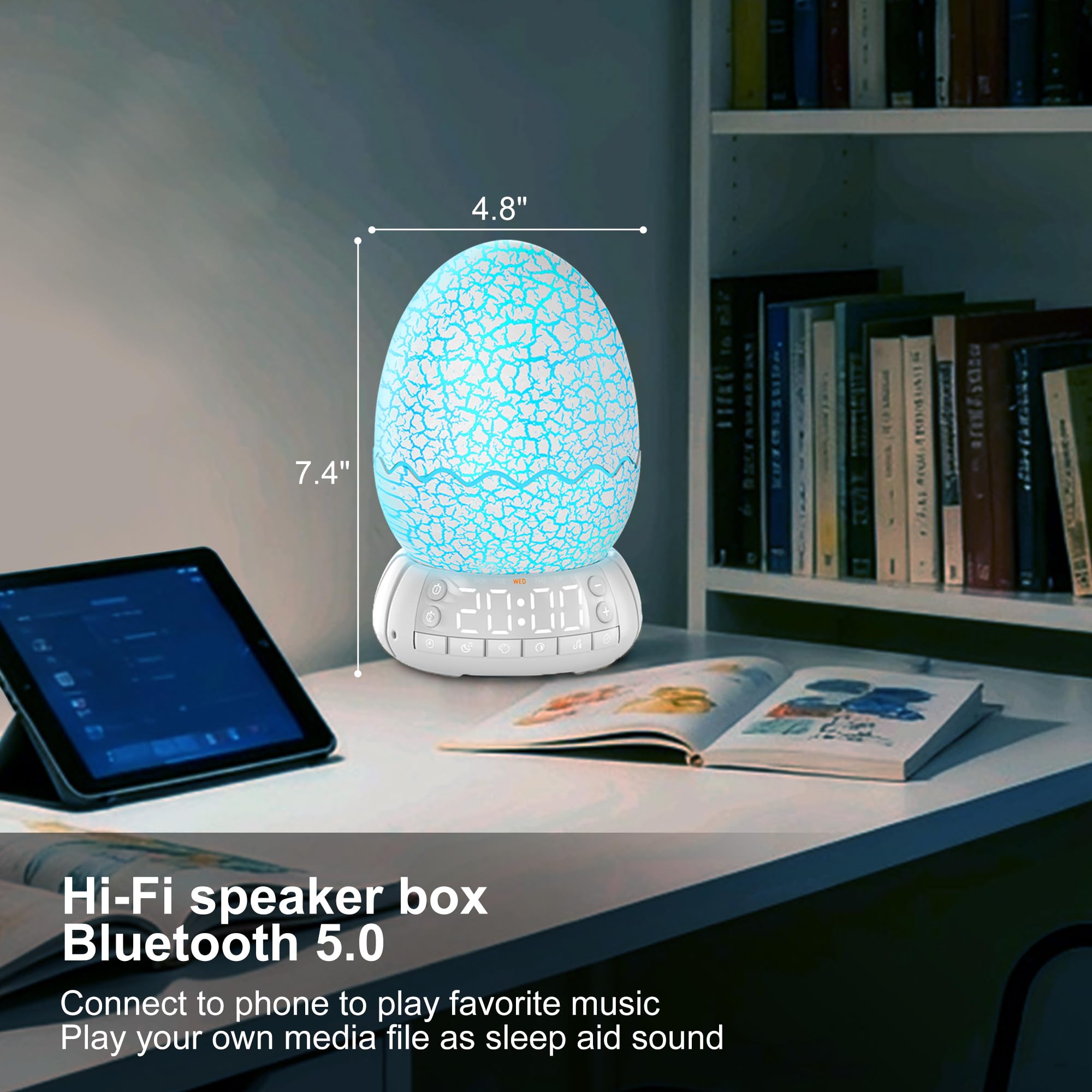 MTDYHY Dinosaur Egg 4-in-1 Clock Lamp Bluetooth Speaker Night Light - Multicolored Acrylic EGG-01