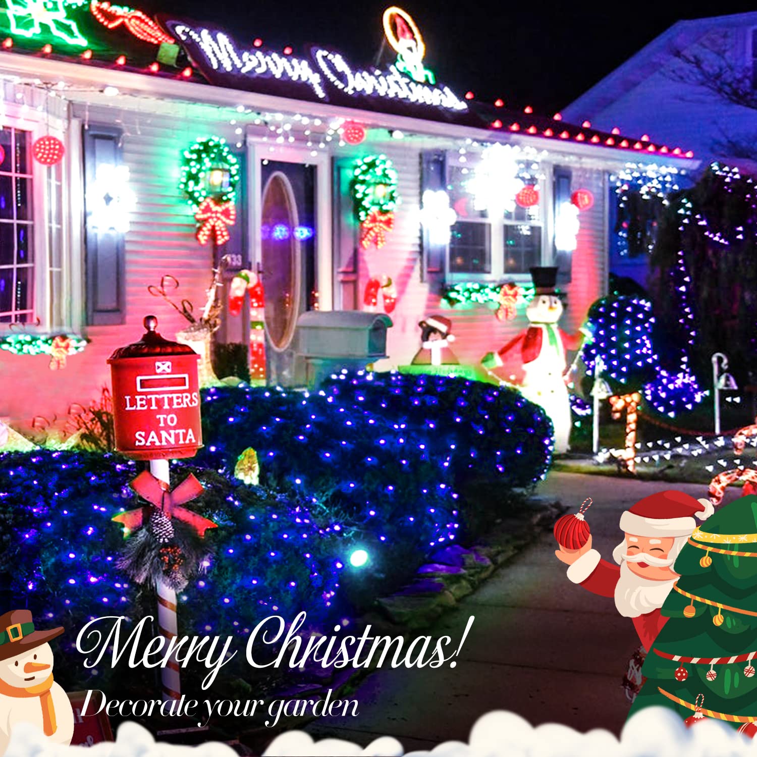 JMEXSUSS 200 LED Blue Christmas Net Lights, 9.8ft x 6.6ft, Connectable, Waterproof, Remote, 8 Modes