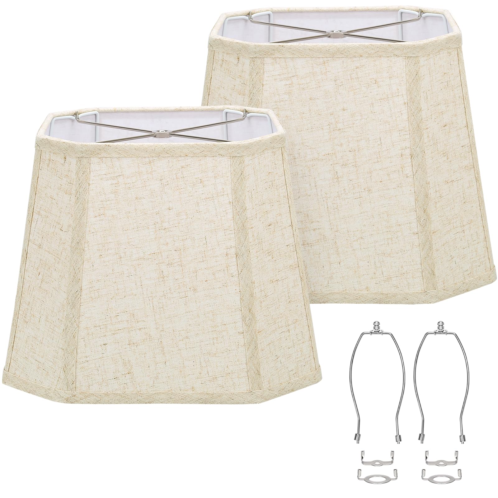 Rectangle Lamp Shades Set of 2, 10.5'' x 10''x 13'' Medium Cut Corner Beige Lampshades Natural Linen Hand Crafted, Include 2 Pac