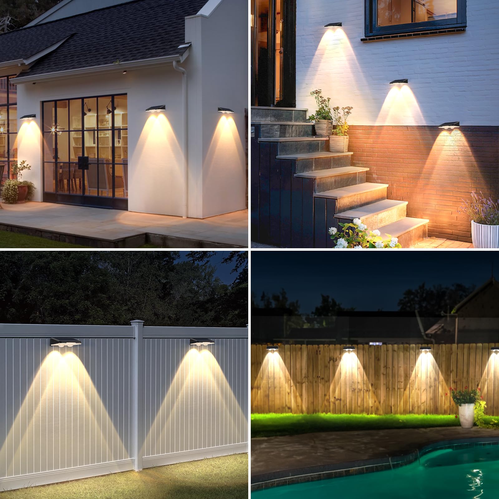Solar Lights Outdoor Waterproof 4-Pack  Backyard Led Fence Lighting Outside Solar Powered With 3 Modes (3000K/4500K/6500K) For Deck  Step  Stairs  Balcony  Yard  Patio  Walkway  Pathway  Railing