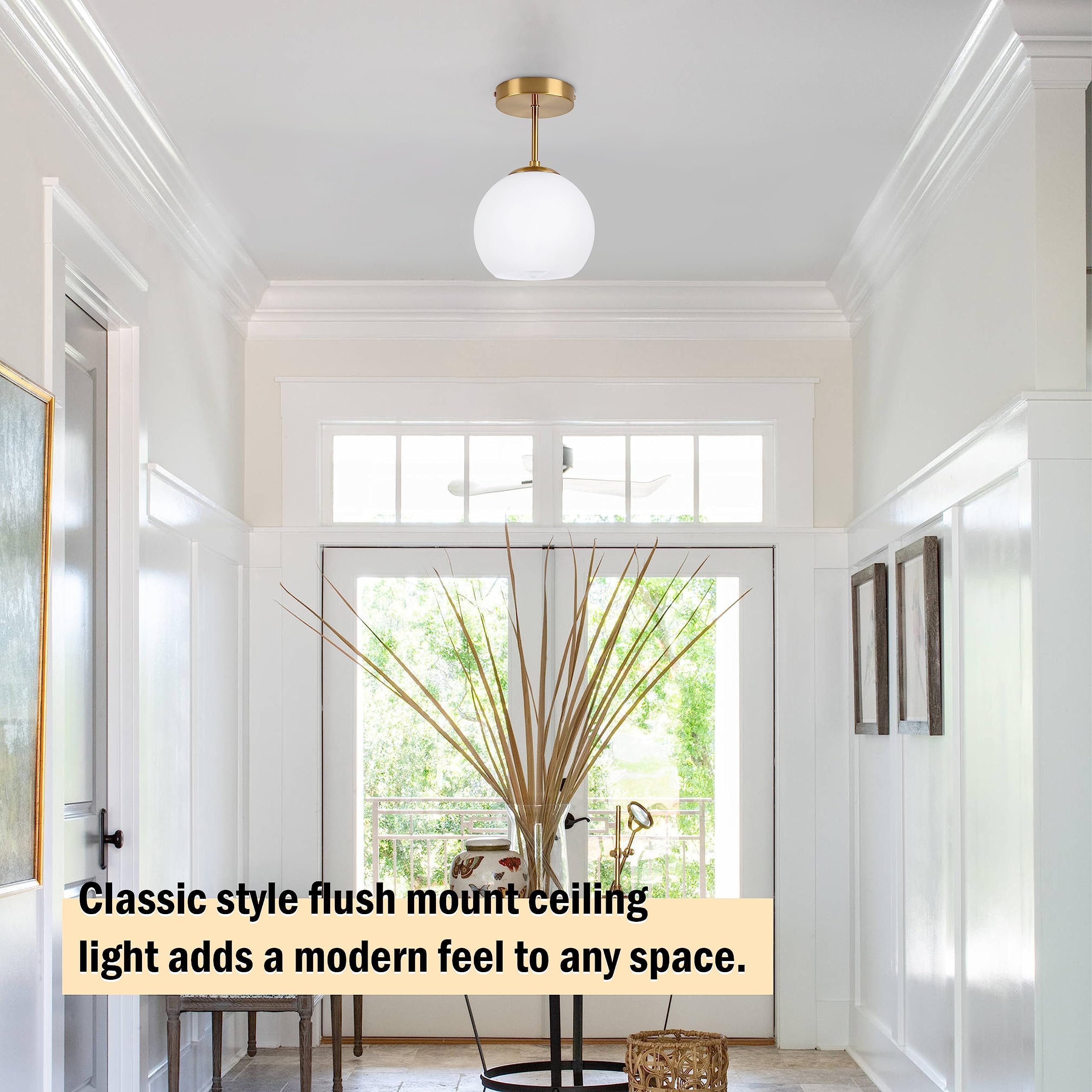 Bagood Gold Semi Flush Mount Ceiling Light Fixture Milk Glass Light Fixture Mid Century Flush Mount Ceiling Lights Brass Flush M