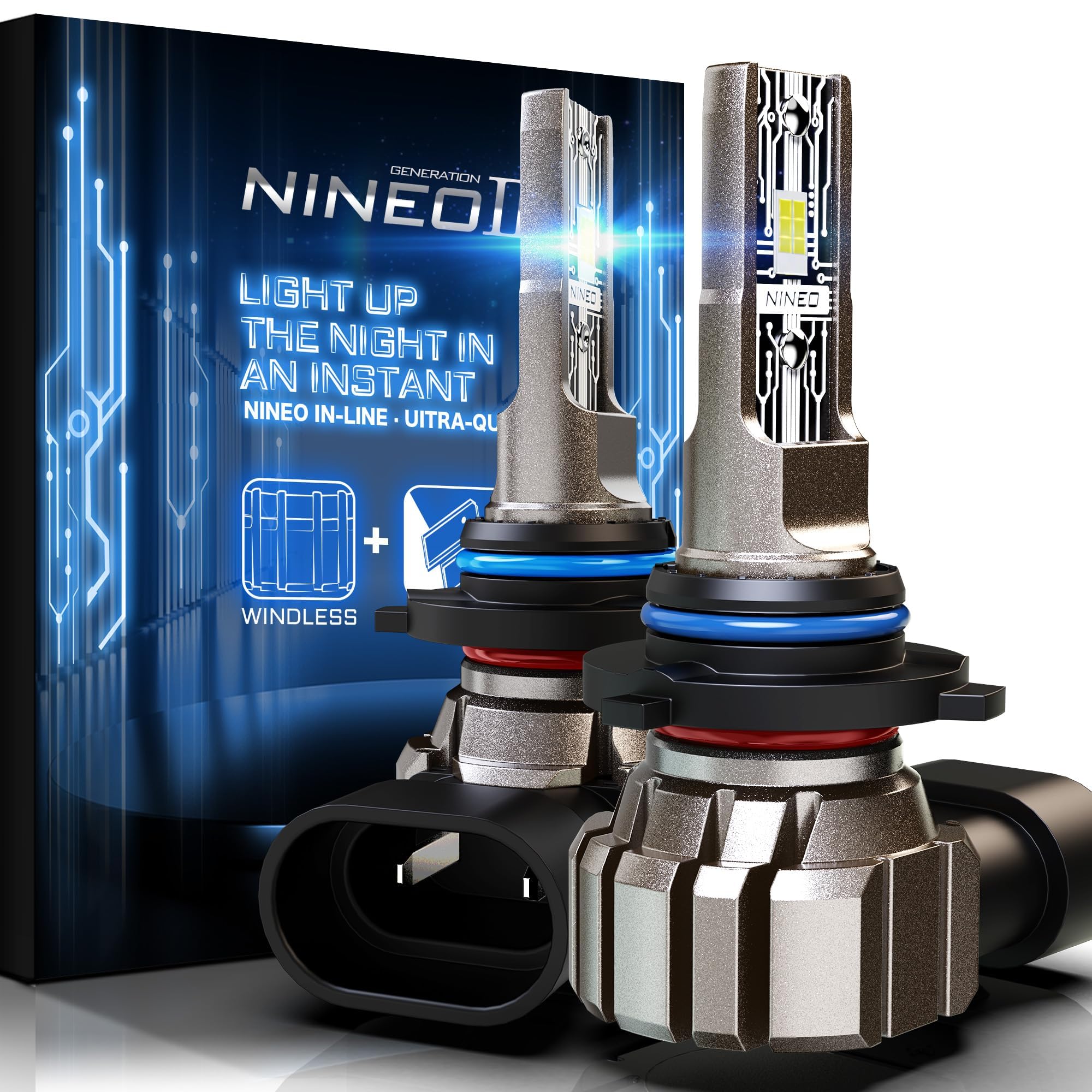 NINEO 9006 Fog Light Bulbs, 300% Brighter, Fanless Wireless, Pack of 2