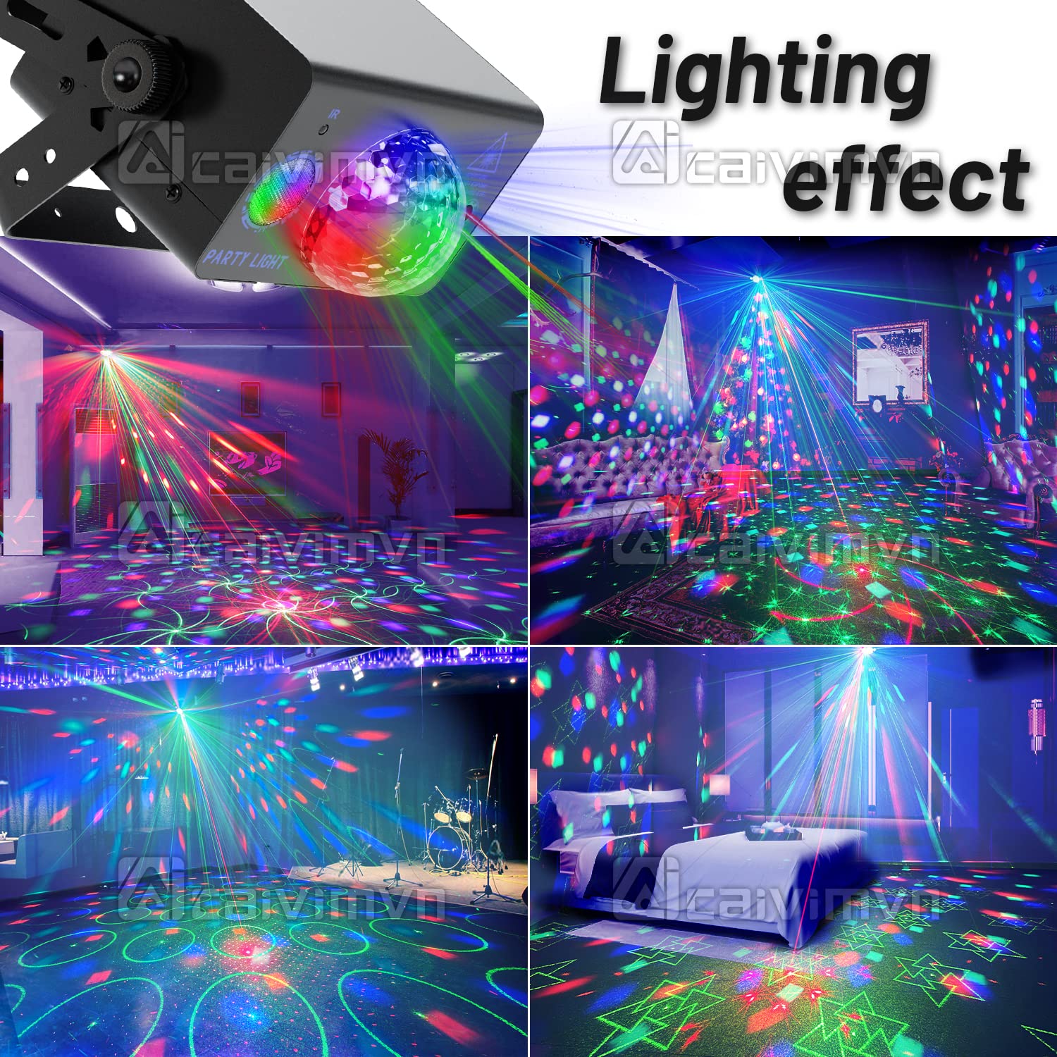 caivimvn Disco Ball Light, LED Sound Activated Stage Lights, Remote Control, Black, Model YUEKEJI-10