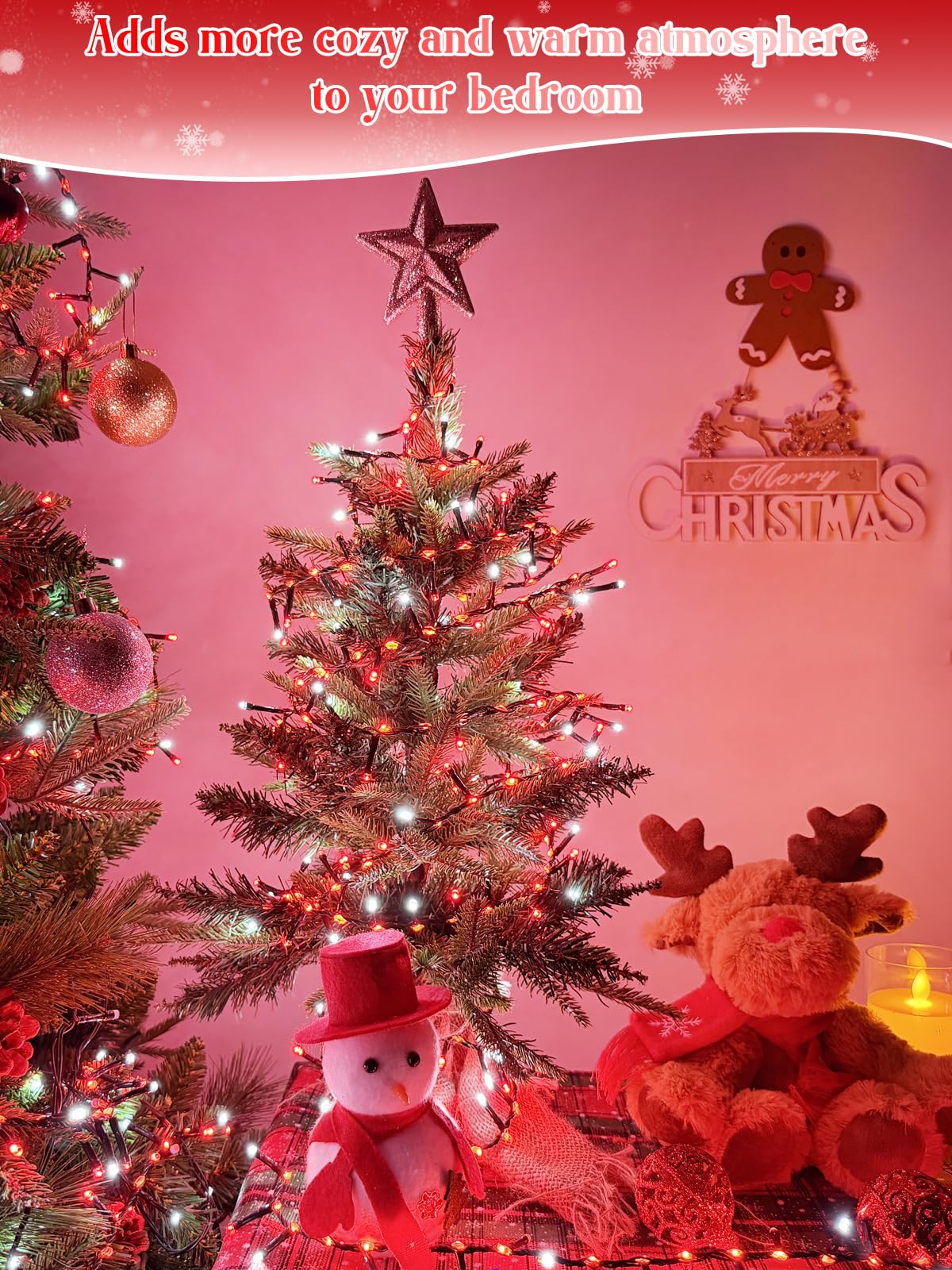 BOSSERN 800 LED Christmas Cluster Lights, Waterproof Twinkling Fairy Lights, Red and White, 15 Modes & Timer, Model GP-SW240DC0375-IP44