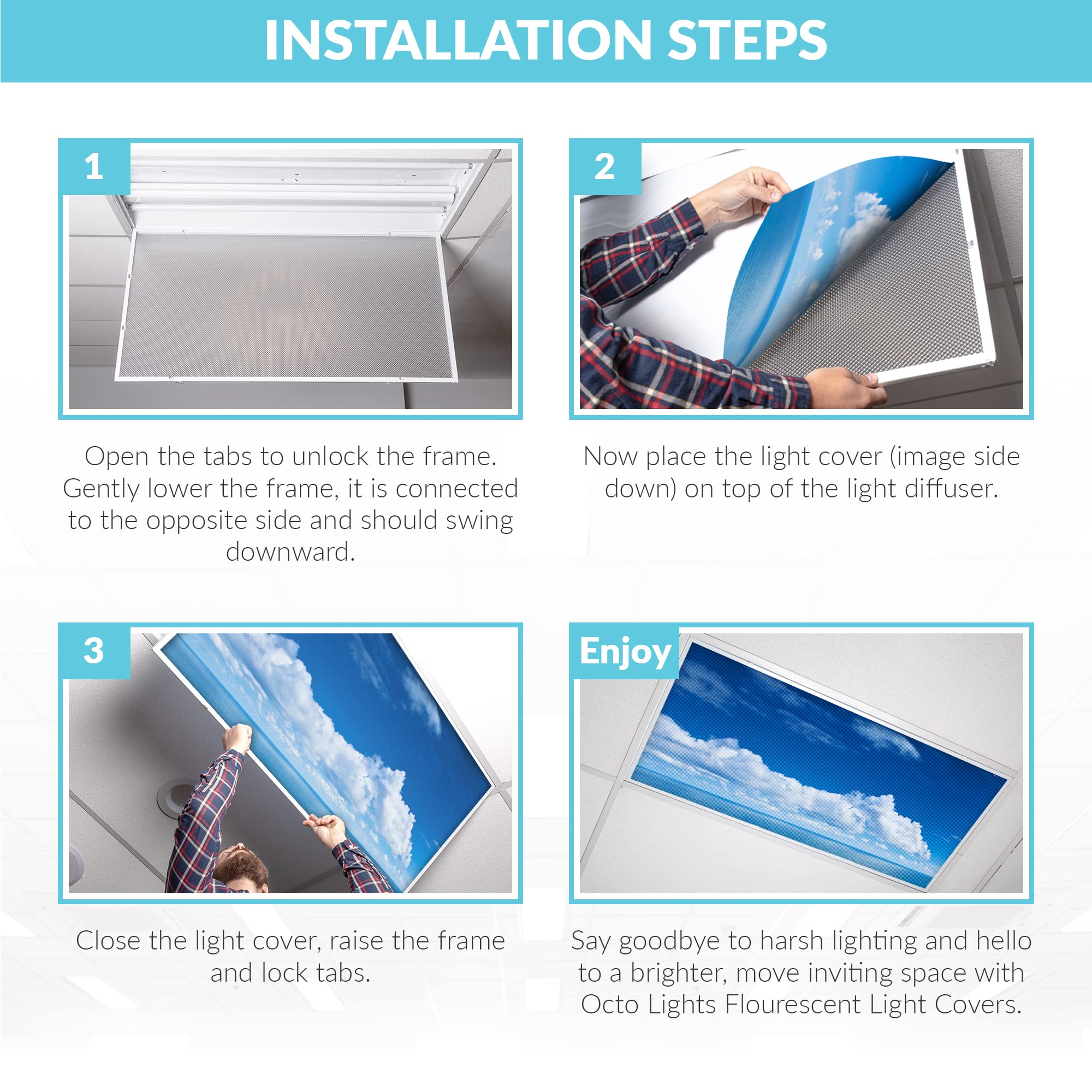 OCTO LIGHTS Fluorescent Light Covers, Backlit Film, 2x4 (22.38in x 46.5in), Cumulonimbus, Model CLD-017