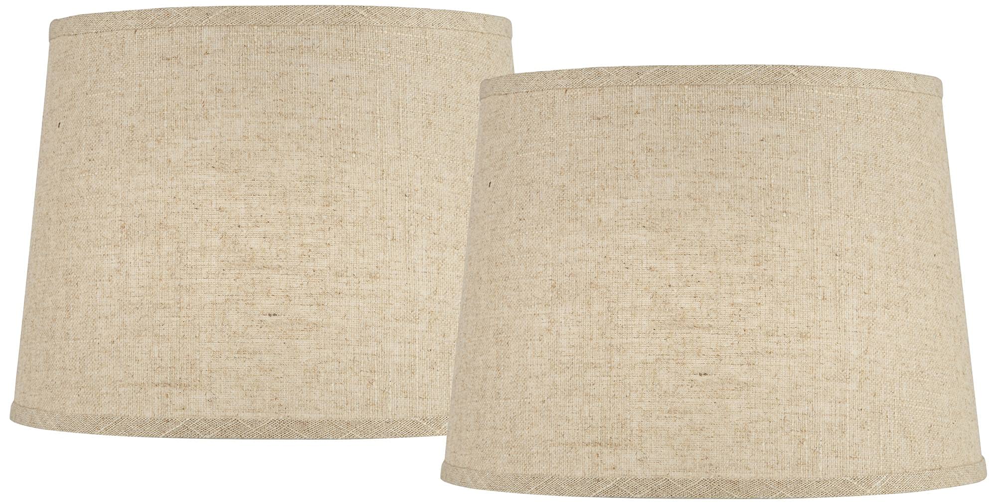 Set Of 2 Hardback Drum Lamp Shades Burlap Linen Medium 11'' Top X 13'' Bottom X 9.5'' High Spider With Replacement Harp And Fini
