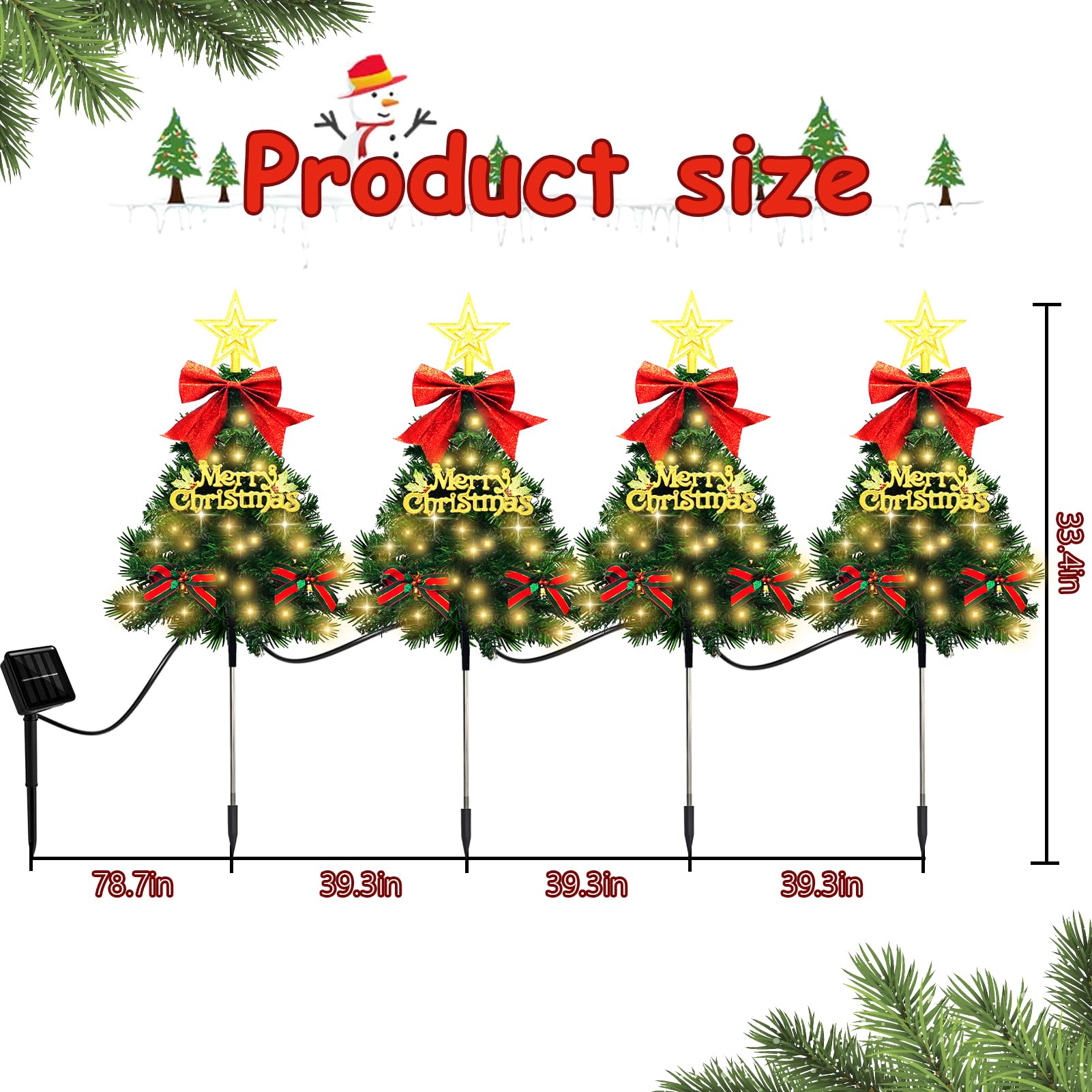 Tailerri 4 Pack Christmas Tree Solar Pathway Lights Outdoor Decorations  Waterproof Artificial Mini Xmas Tree Stake Lights With Diy Ornamets For Garden Yard Porch Decor (Green Tree)