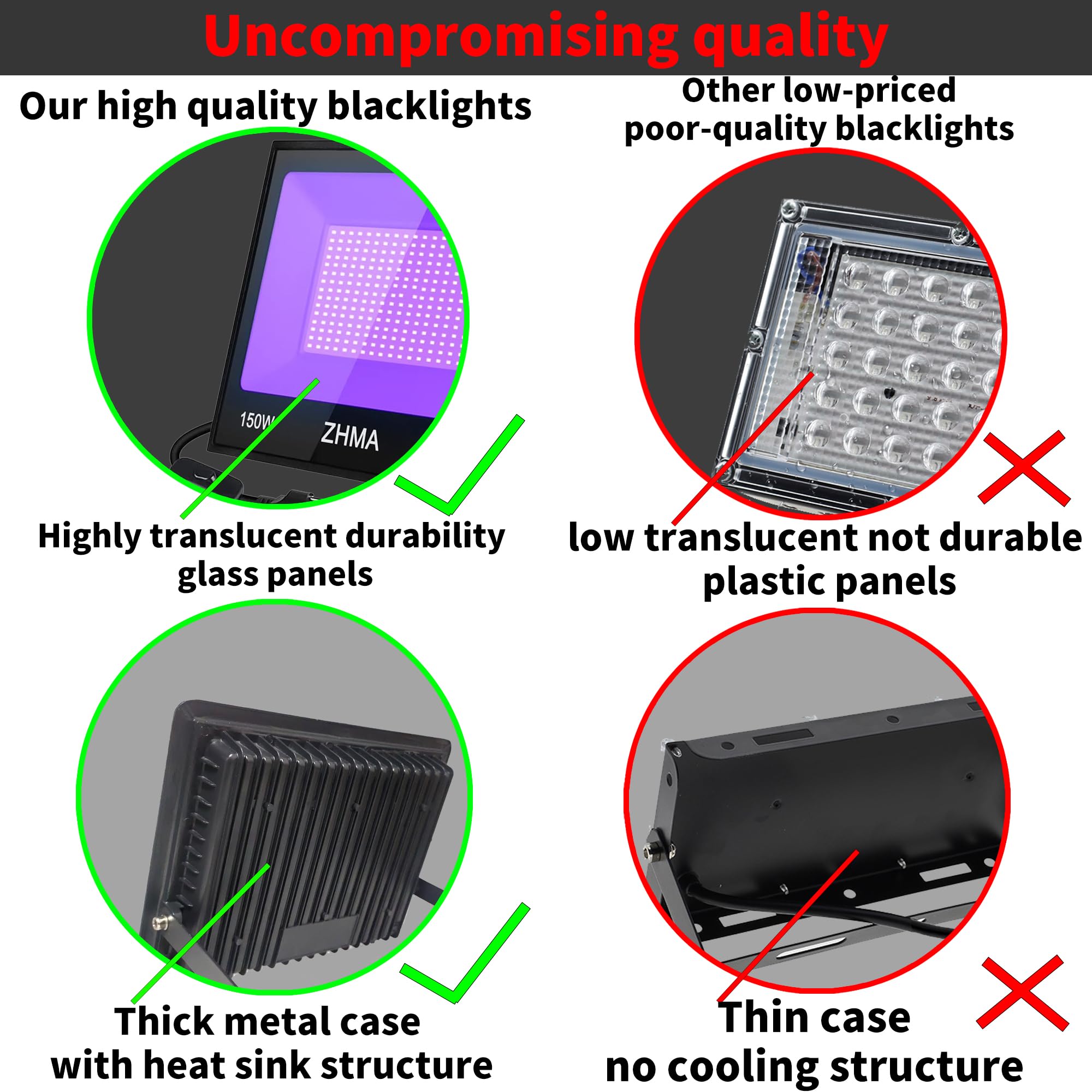 150W Black Lights For Glow Party Large Space,Blacklight(Luz Negra) With Plug And Switch 180Metals Adjustable Bracket,Ip66 Waterp