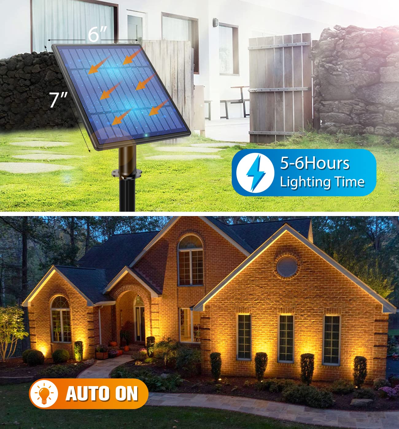 APONUO Metal Solar Landscape Lights, Waterproof 6-in-1 Spotlight, Auto On/Off for Pathway, Driveway, Patio - Warm White