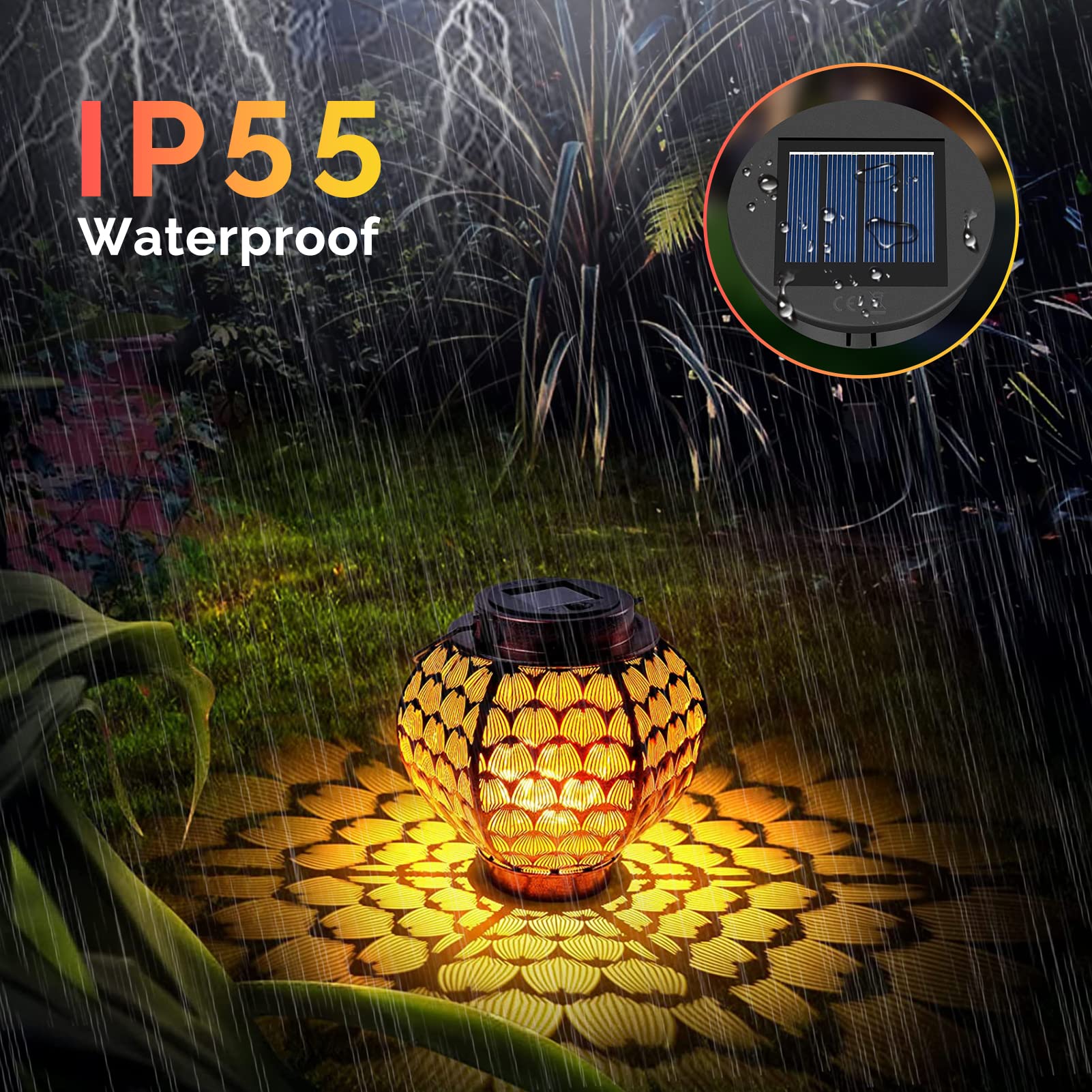 ELUTENG 4 Pack Solar Light Replacement Tops, Waterproof LED Lantern Lids, 3.15 Black, Warm White Lighting for Outdoor Use