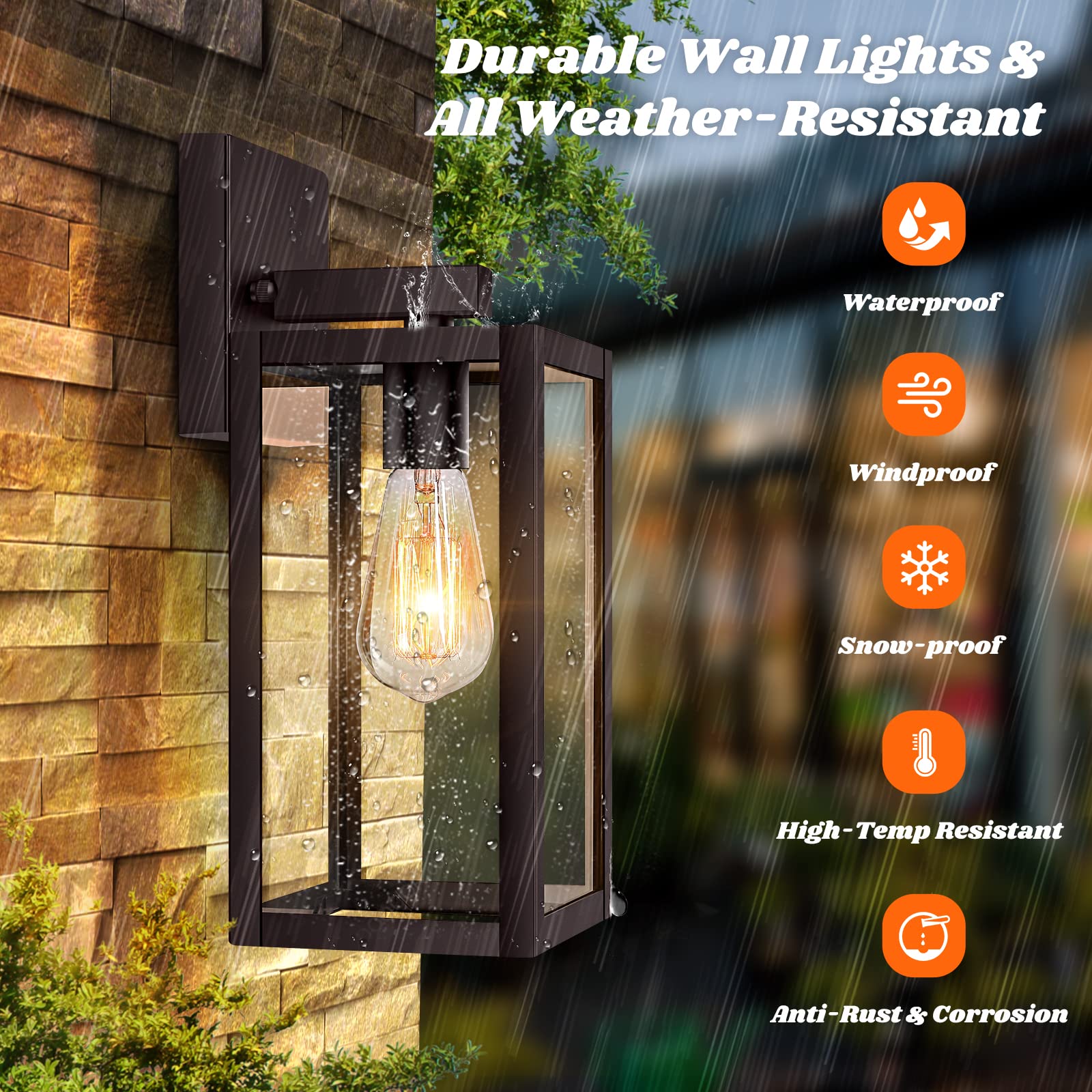 Brightever 2-Pack Outdoor Wall Light Fixtures, Waterproof Metal Lanterns, 12.5 Inch, Brown, Model B04018P(2PK)-ORB