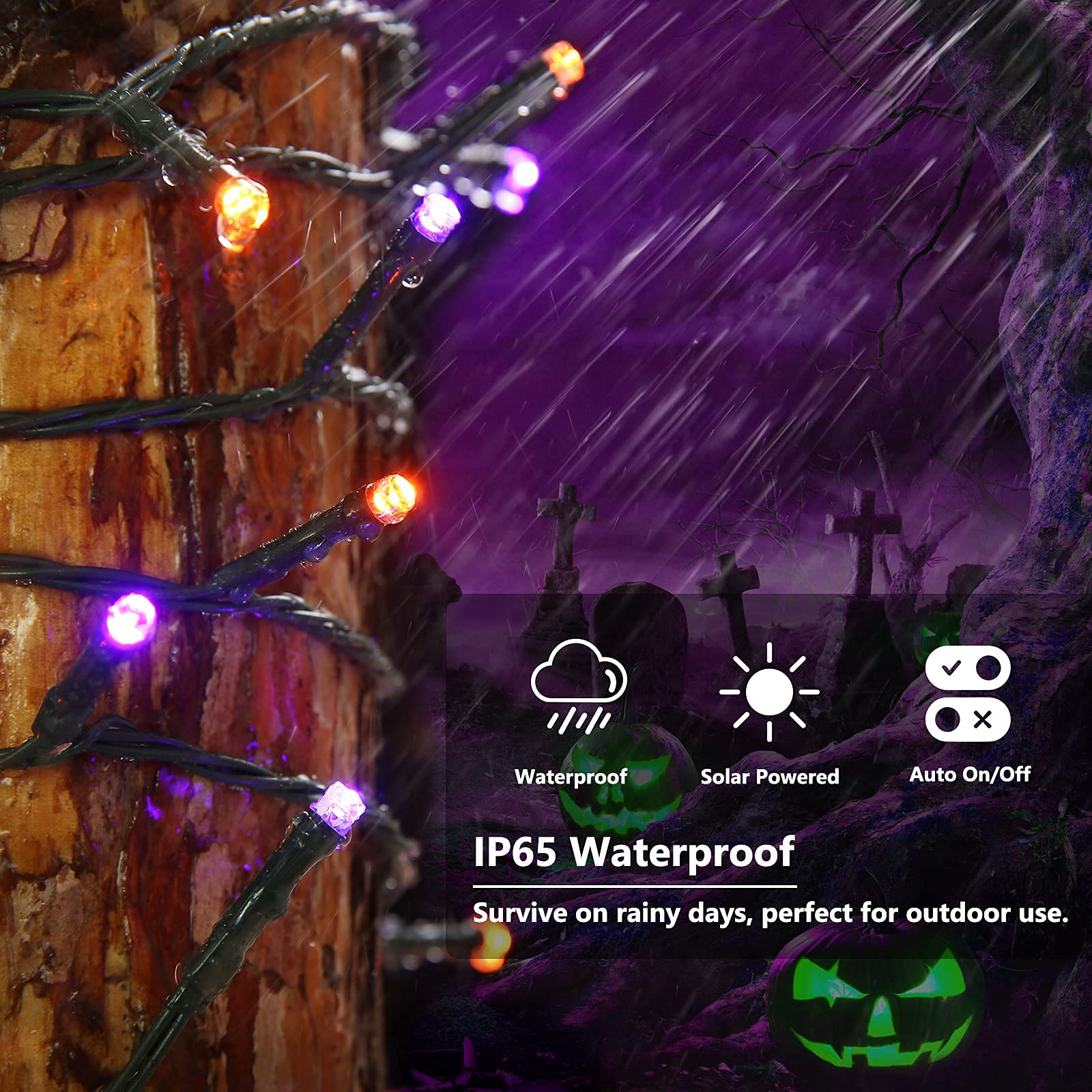 Joomer Solar String Lights 200 LED 72ft 8 Modes Waterproof Orange Purple for Garden Patio Outdoor Decor