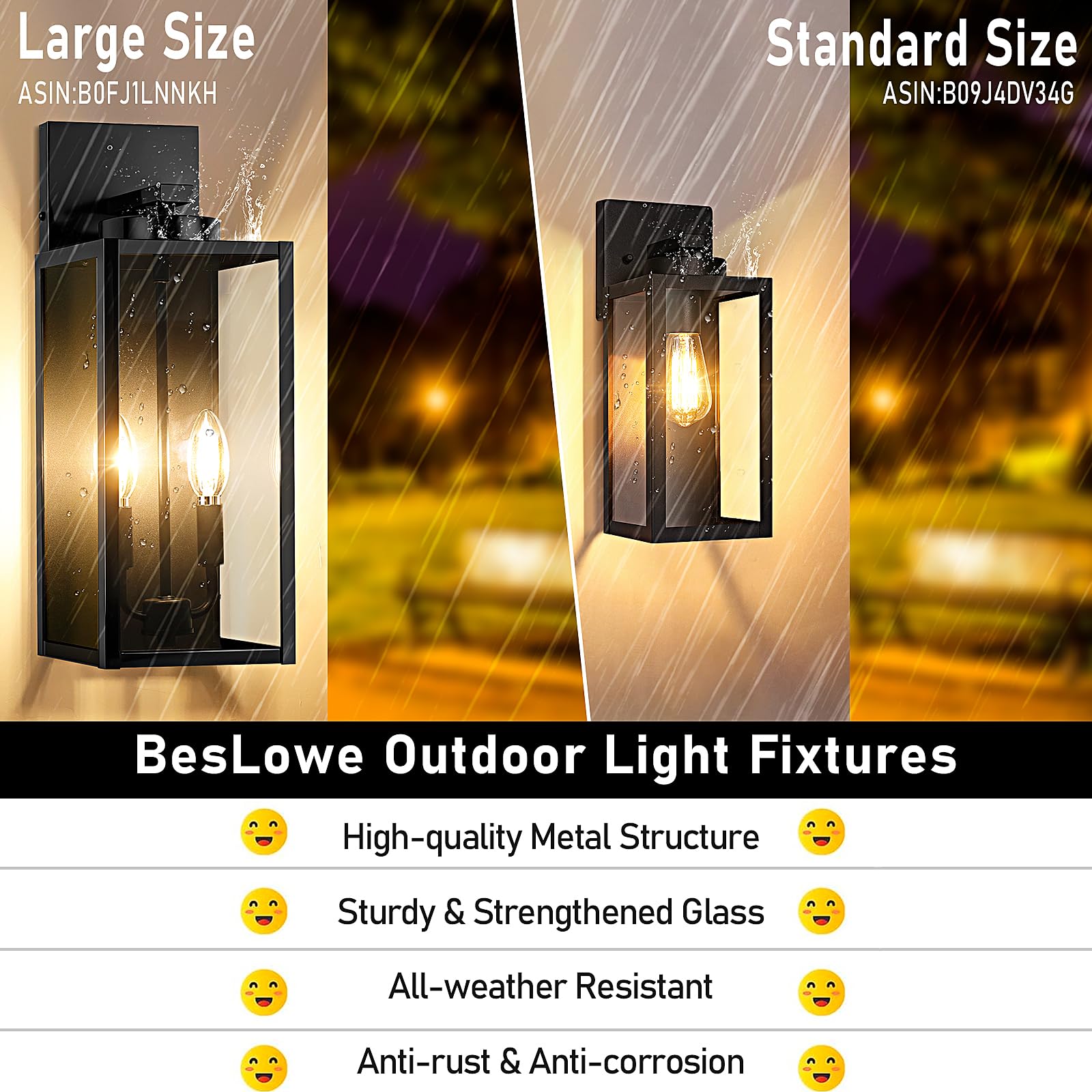 18In Large Outdoor Wall Light Fixtures  Exterior Lighting Fixtures Porch Sconces Wall Mounted  Waterproof Black Outdoor Wall Lanterns Lamps  Outside Lights For House Patio Front Door Entryway  2-Pack
