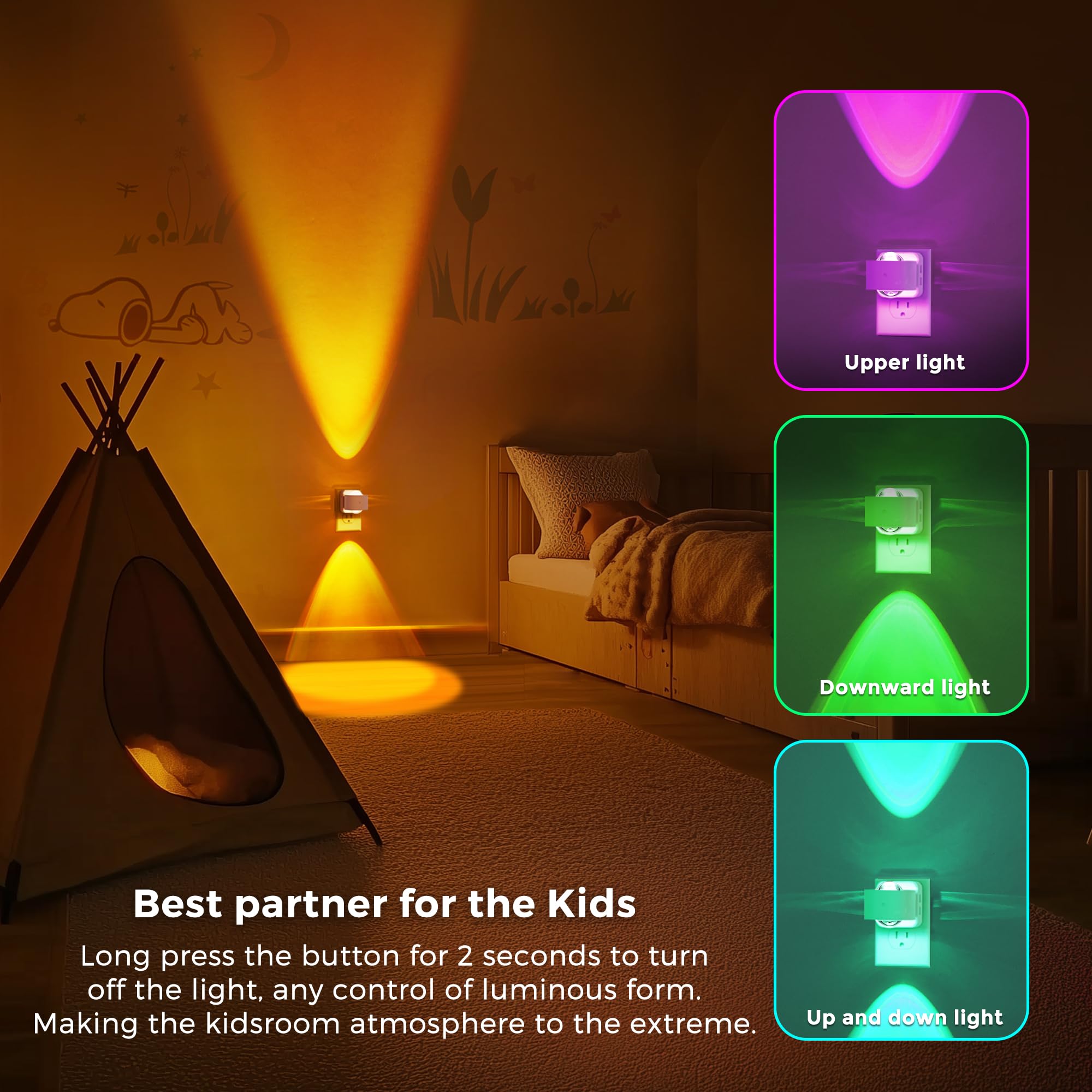 L Lohas Led Night Light  Color Changing Night Lights Plug Into Wall  Rotating White Nightlight  Dusk To Dawn Sensor  Rgb Rainbow Nightlights Projector For Bathroom  Gaming Room  Decor  Gifts 2 Pack