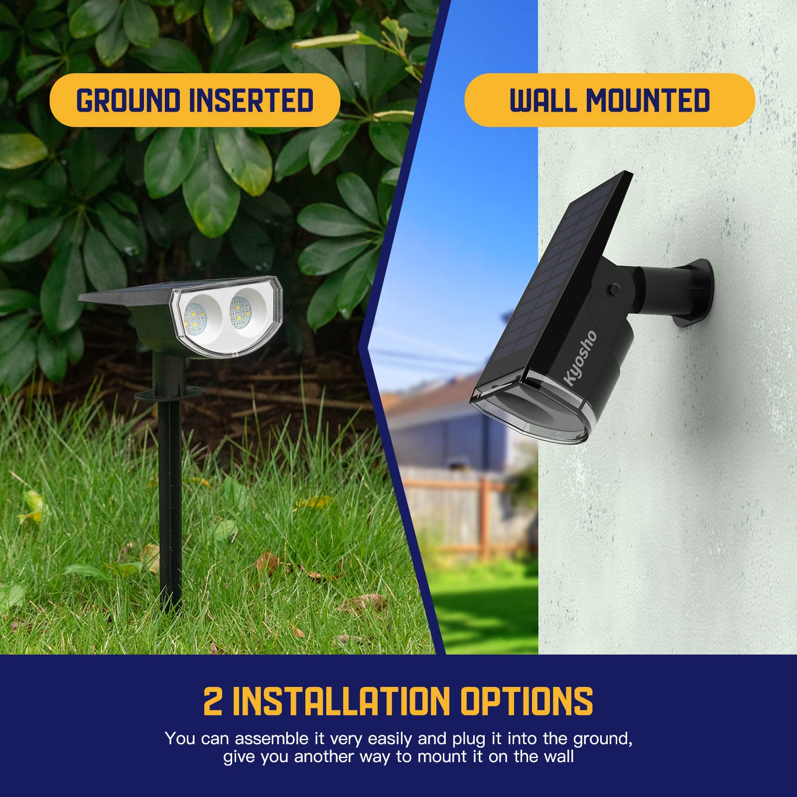 Kyosho Solar Spot Lights - IP67 Waterproof, 38 LEDs, 6 Pack, Multicolor for Yard, Garden, and Walkways