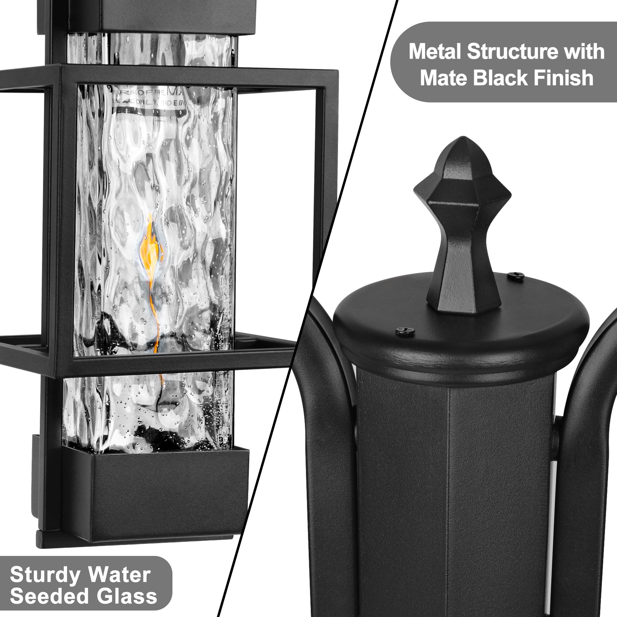 Partphoner Modern Outdoor Lamp Post Light 2-Head  Hardwired Street Light Post For Outside Metal Pole Light Outdoor Lighting With Water Glass Shade For Garden Patio Backyard Walkway Driveway