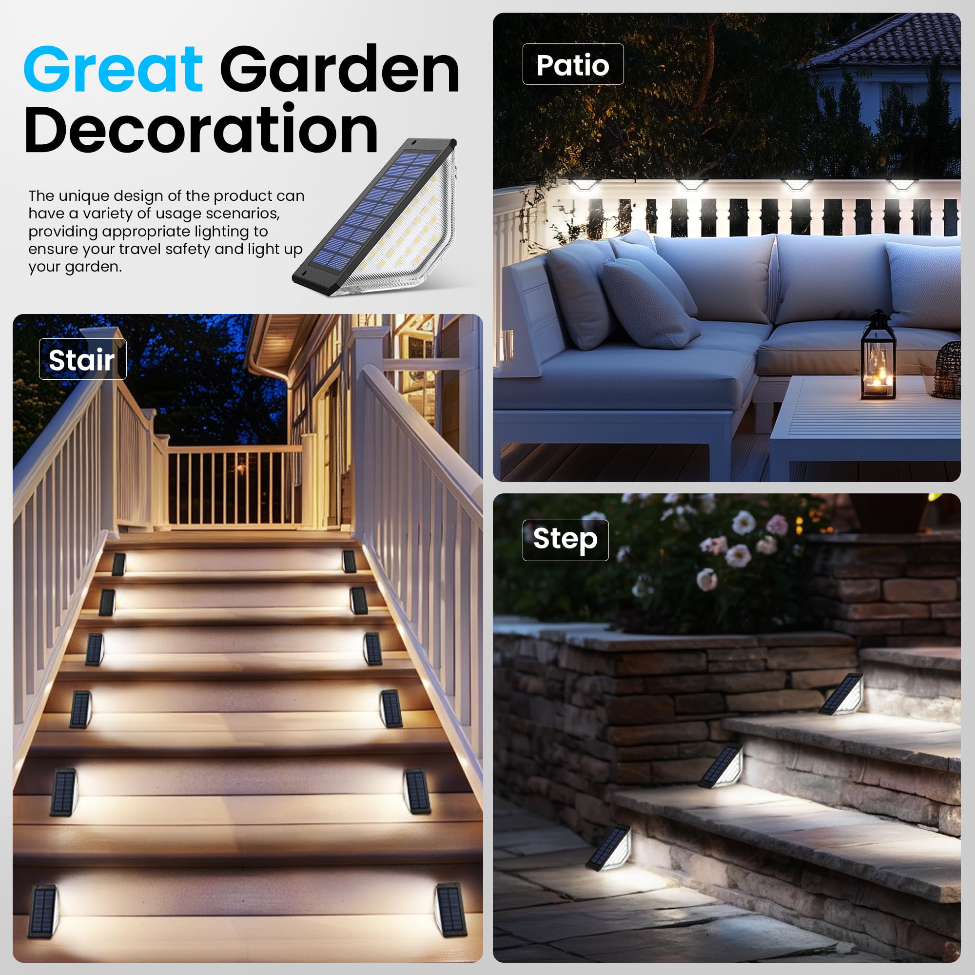 Solpex Solar Deck Lights Outdoor,Solar Step Lights For Outside,Two-Sided Fence Light With 33 Leds,Waterproof Ip65 For Garden,Fen