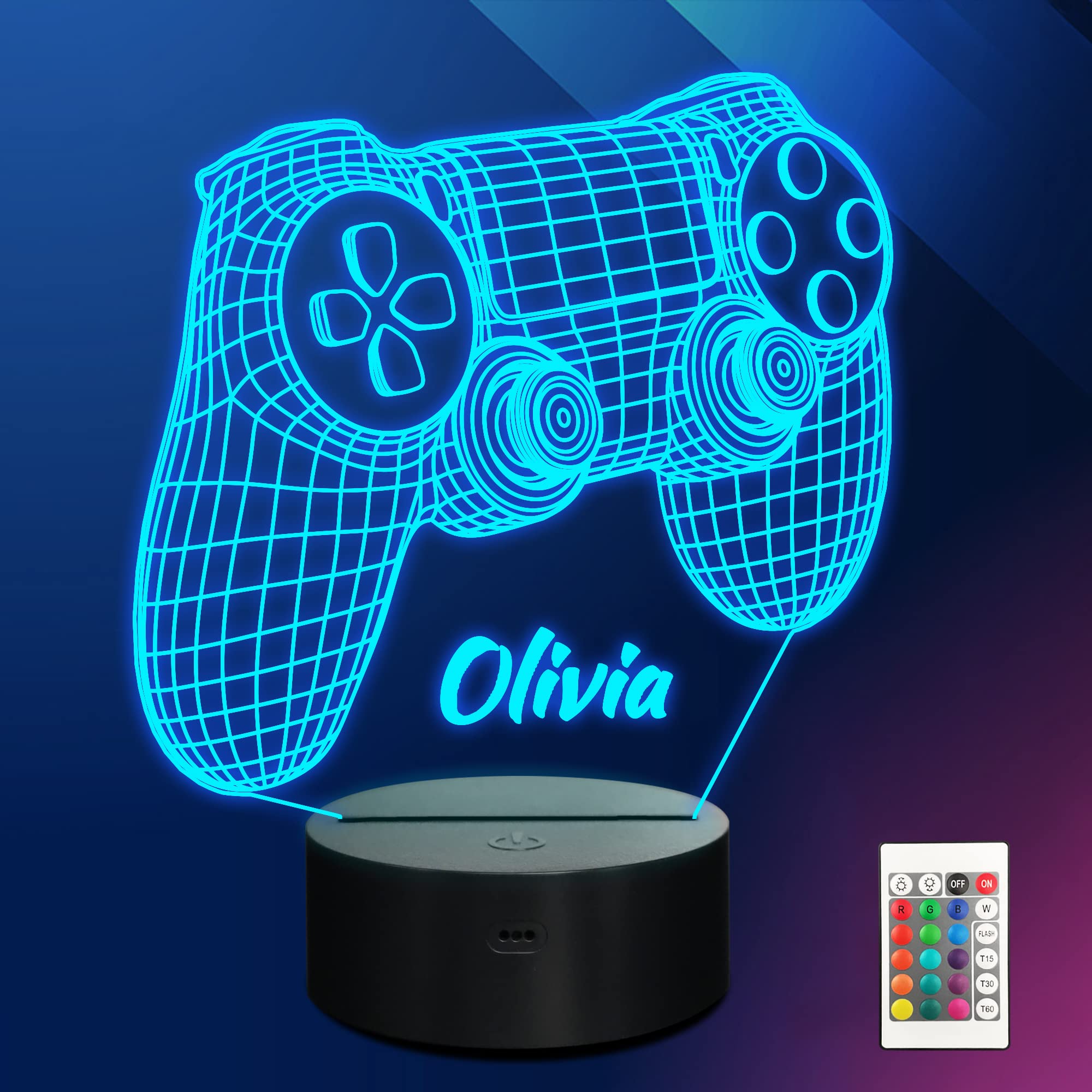 Ammonite 3D Gamepad Illusion Lamp, Game Controller Night Light with Remote Control and Timing Function 16 Color Changing Gaming 