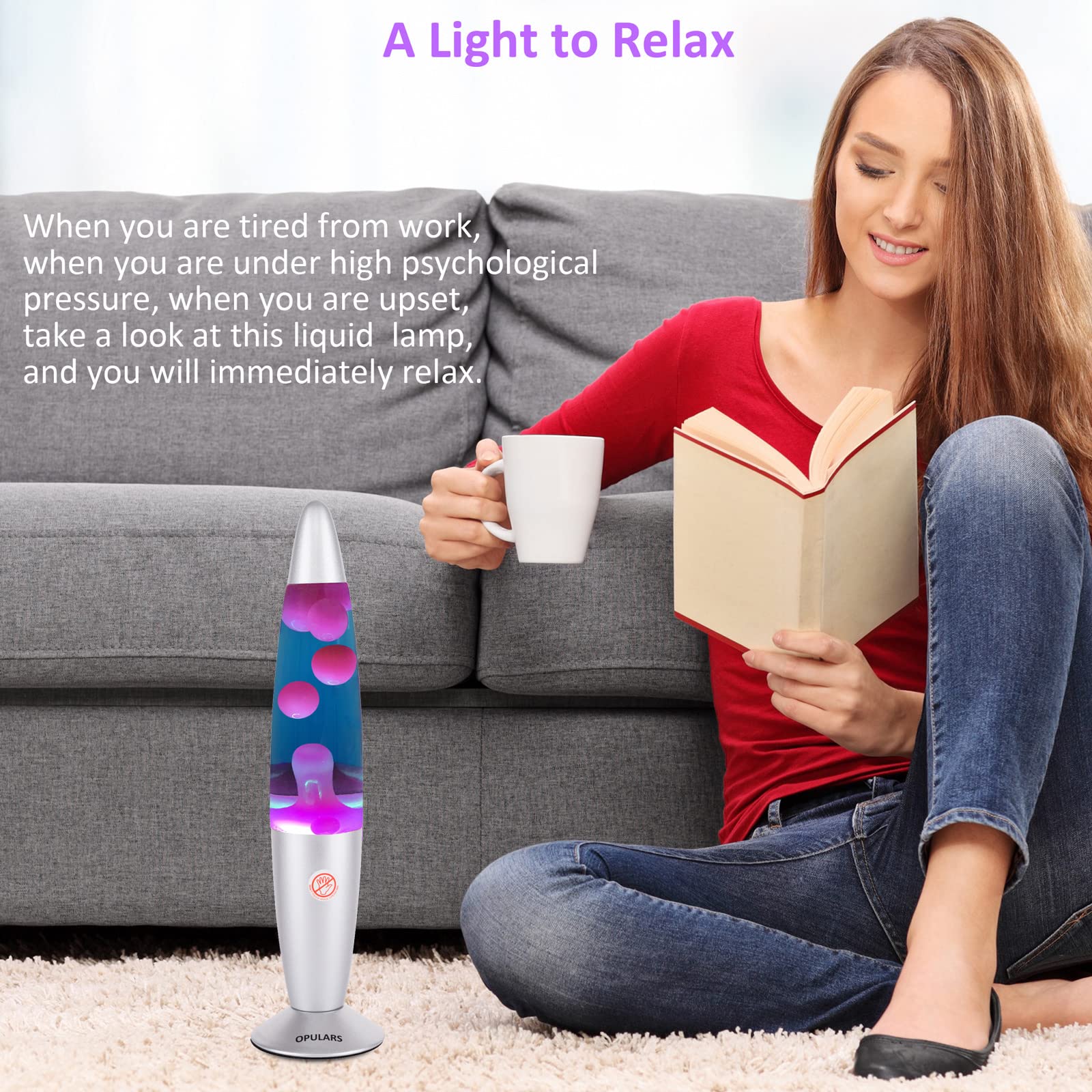 OPULARS Magma Lamp Motion Lamps for Adults Kids and Kids, Silver Base Lamp 13.5-inch with Orange Wax in Purple Liquid,Christmas