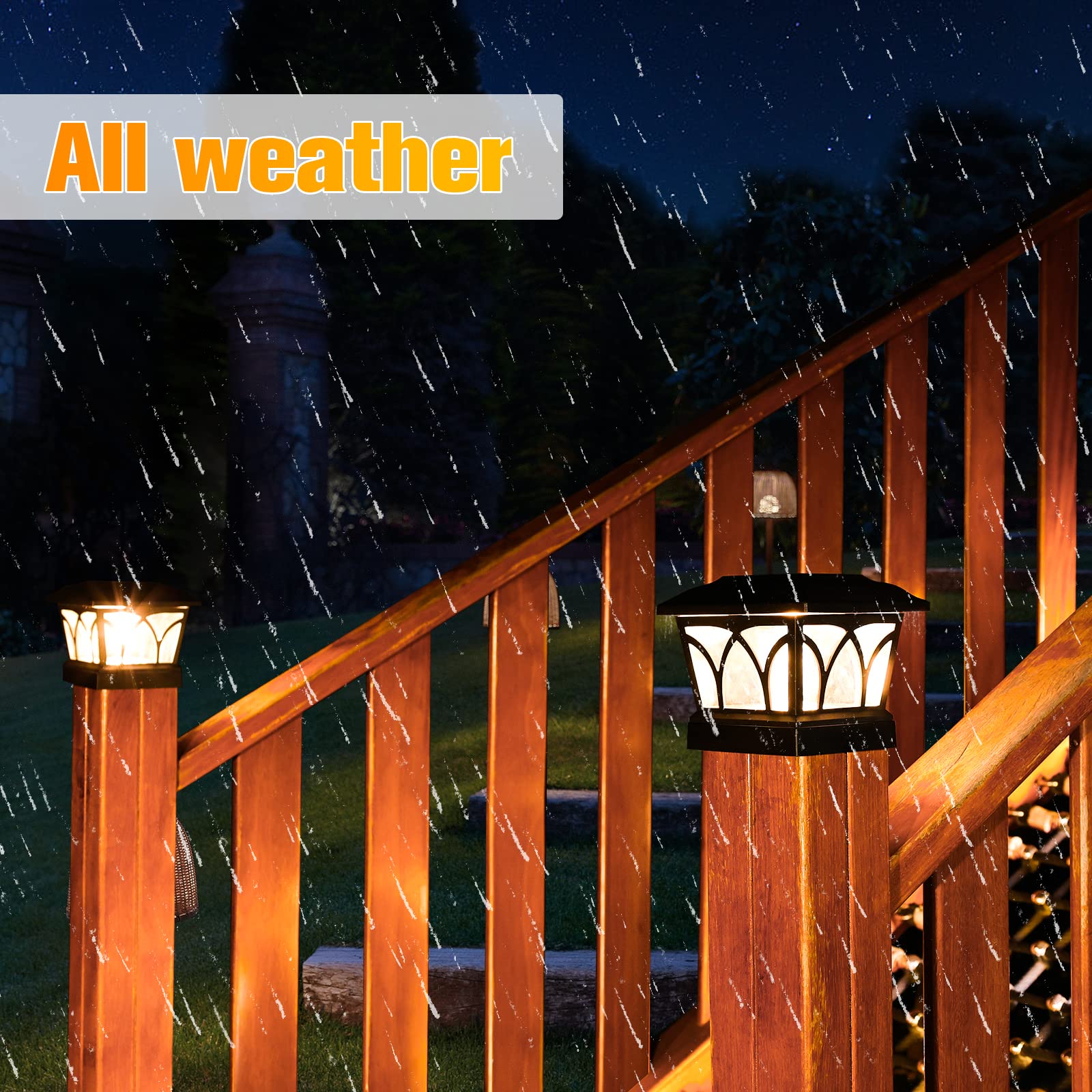 VOLISUN Solar Post Cap Lights 8-Pack, Black, with Edison LED Bulbs, 2 Brightness Settings, Fits 4x4 & 6x6 Posts, Model B0C