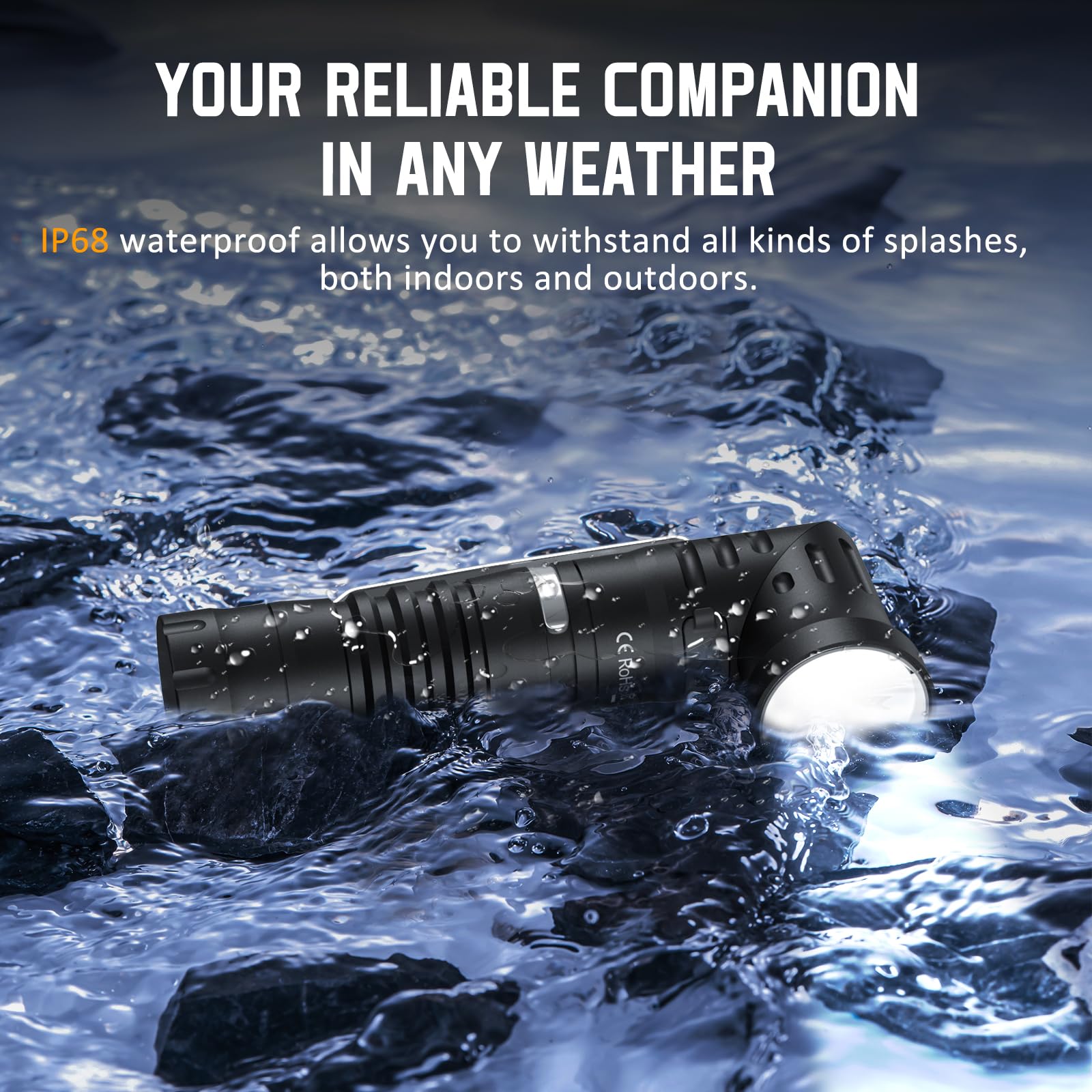 Wurkkos HD11 Right Angle Flashlight - 1800 Lumens, IP68 Waterproof, Black