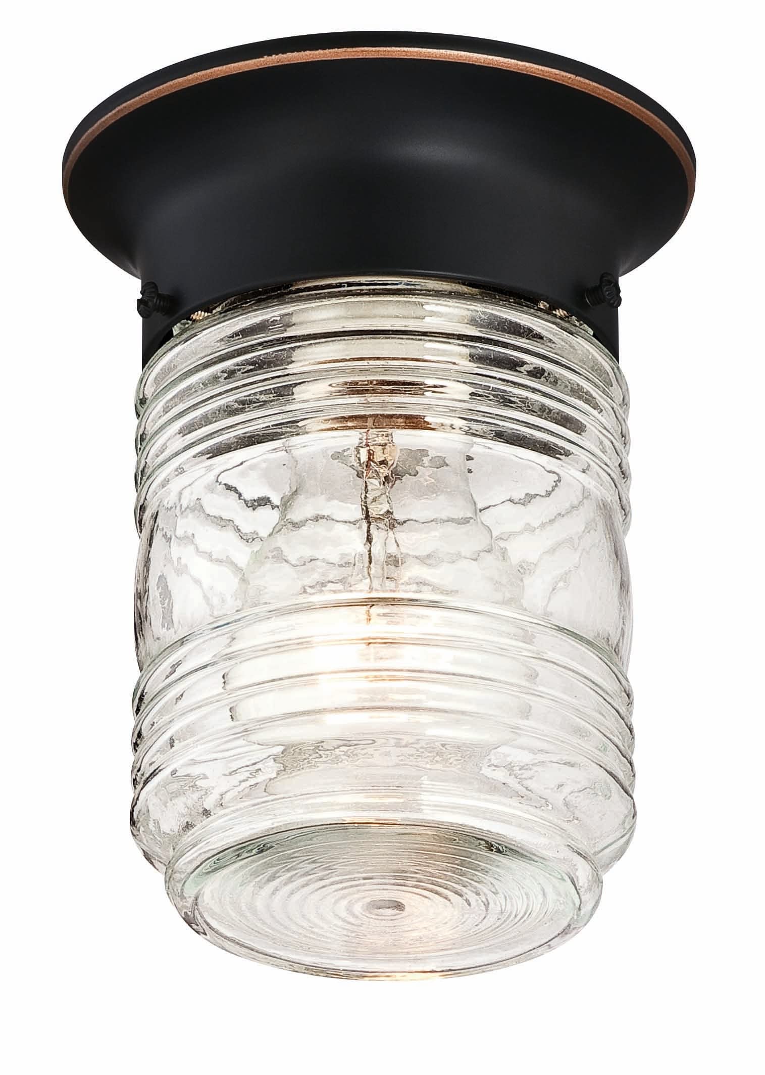 Design House Jelly Jar Ceiling Light, 1-Light, Clear Ribbed Glass, Oil-Rubbed Bronze, Damp Rated, 4.83", Model 587238