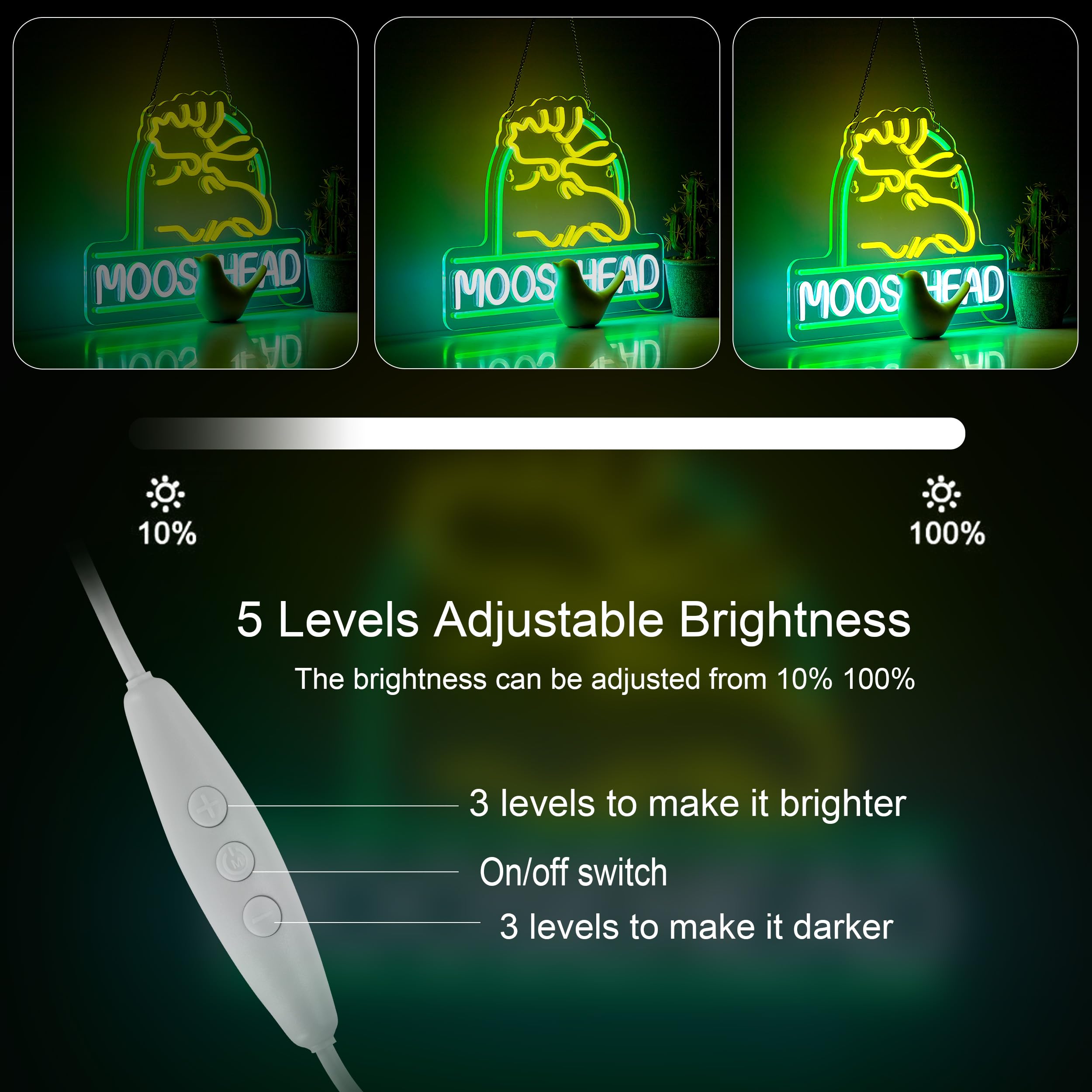 Duoweoy Moose Neon Sign For Wall Décor Dimmable Beer Bar Led Man Cave Head Neon Light Usb Powered Neon Art Signs Decor Gifts